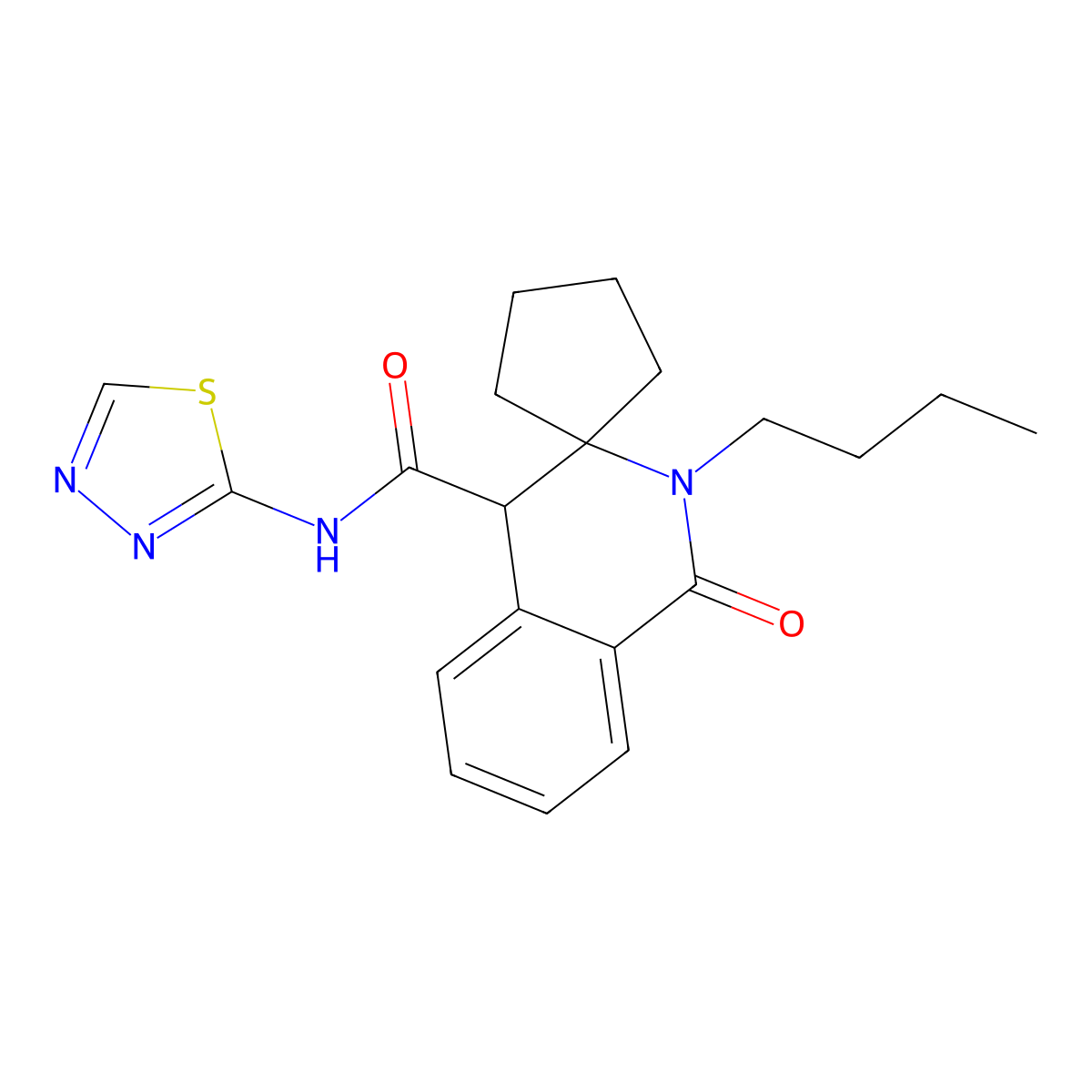 2'-butyl-1'-oxo-N-(1,3,4-thiadiazol-2-yl)-2',4'-dihydro-1'H-spiro[cyclopentane-1,3'-isoquinoline]-4'-carboxamide molecular structure, CAS 1323955-54-9