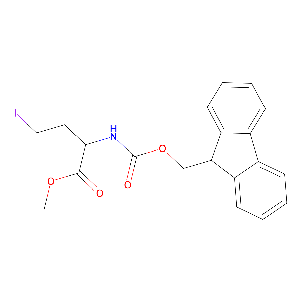 Methyl (R)-2-((((9H-fluoren-9-yl)methoxy)carbonyl)amino)-4-iodobutanoate molecular structure, CAS 1323995-10-3