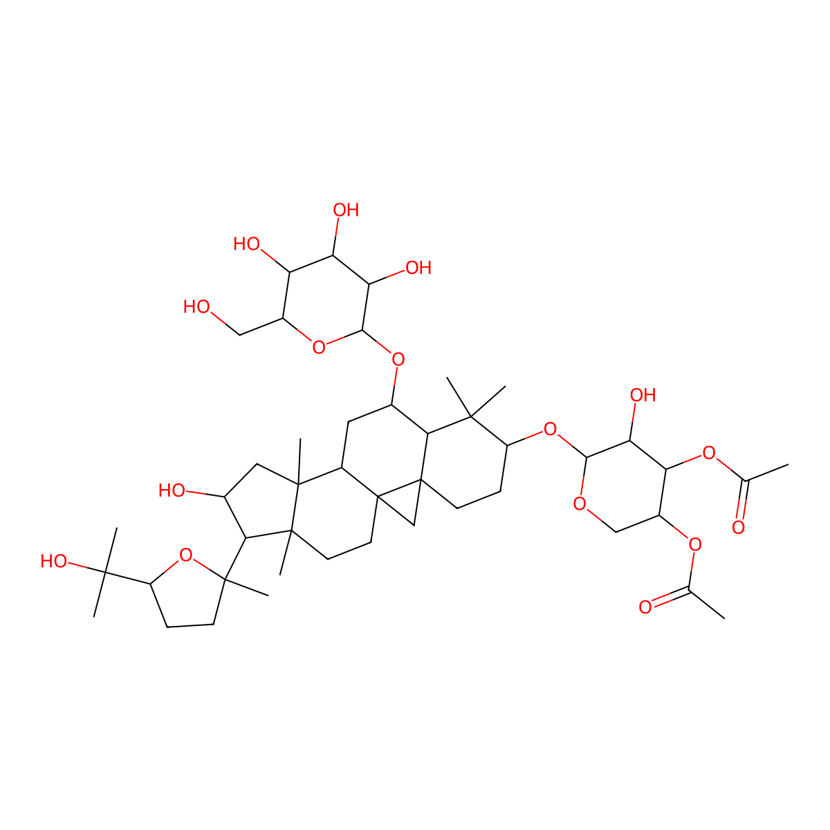 [4-Acetyloxy-5-hydroxy-6-[[14-hydroxy-15-[5-(2-hydroxypropan-2-yl)-2-methyloxolan-2-yl]-7,7,12,16-tetramethyl-9-[3,4,5-trihydroxy-6-(hydroxymethyl)oxan-2-yl]oxy-6-pentacyclo[9.7.0.01,3.03,8.012,16]octadecanyl]oxy]oxan-3-yl] acetate molecular structure, CAS 1324005-51-7