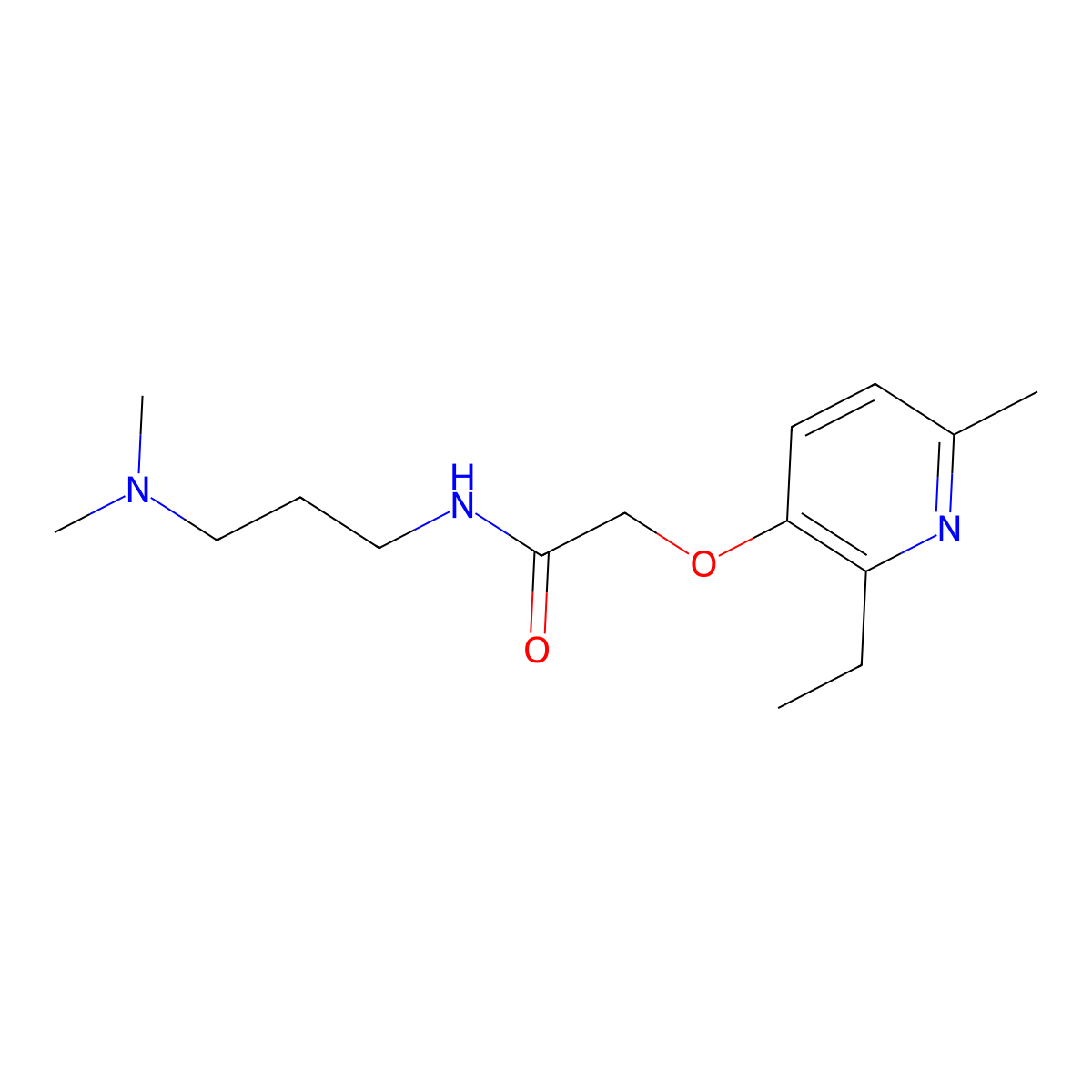 N-[3-(dimethylamino)propyl]-2-(2-ethyl-6-methylpyridin-3-yl)oxyacetamide molecular structure, CAS 132401-68-4
