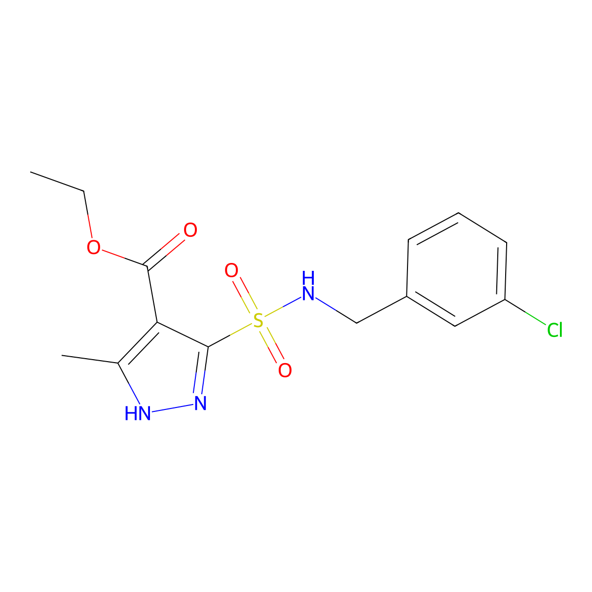 ethyl 5-(N-(3-chlorobenzyl)sulfamoyl)-3-methyl-1H-pyrazole-4-carboxylate molecular structure, CAS 1324011-68-8