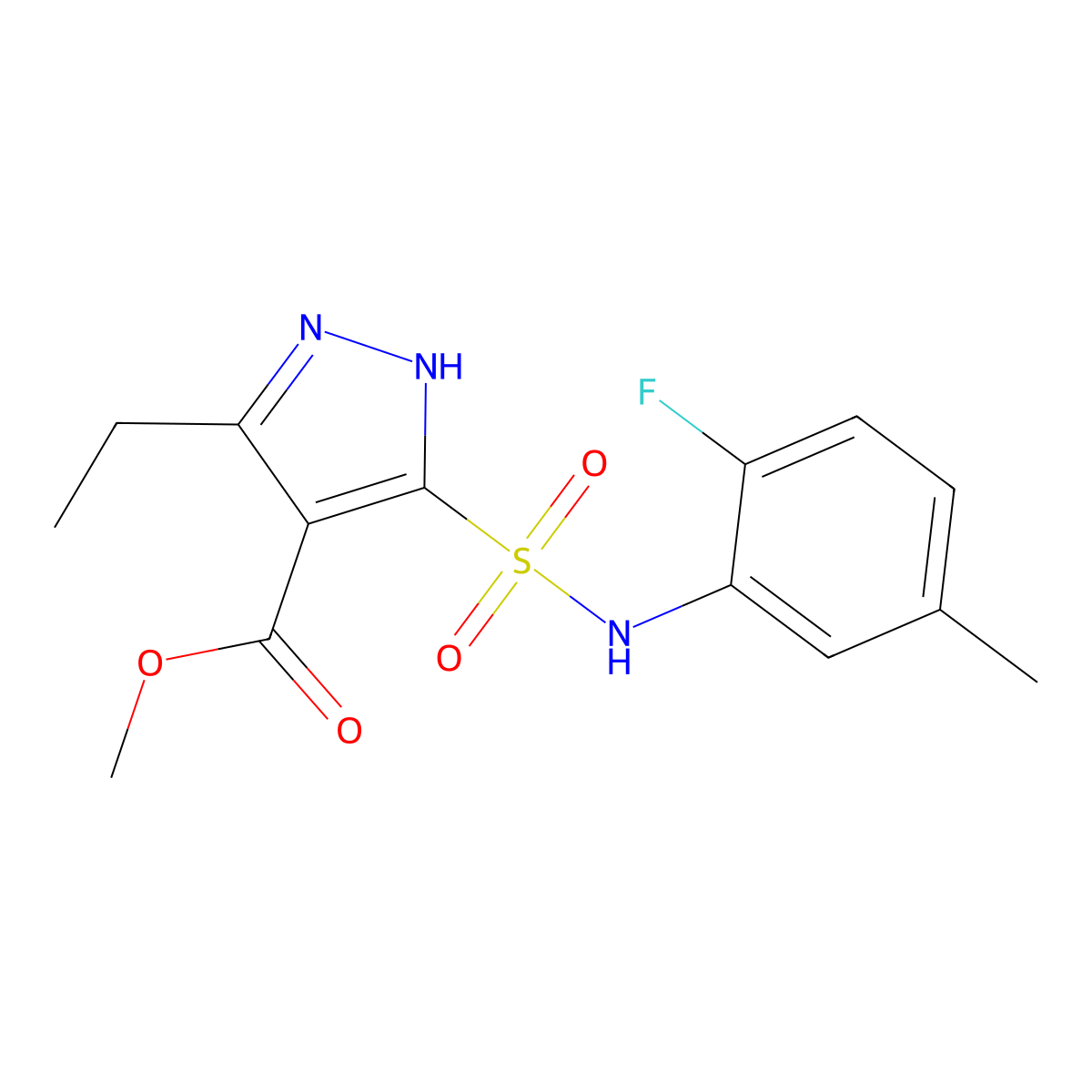 methyl 3-ethyl-5-(N-(2-fluoro-5-methylphenyl)sulfamoyl)-1H-pyrazole-4-carboxylate molecular structure, CAS 1324011-69-9
