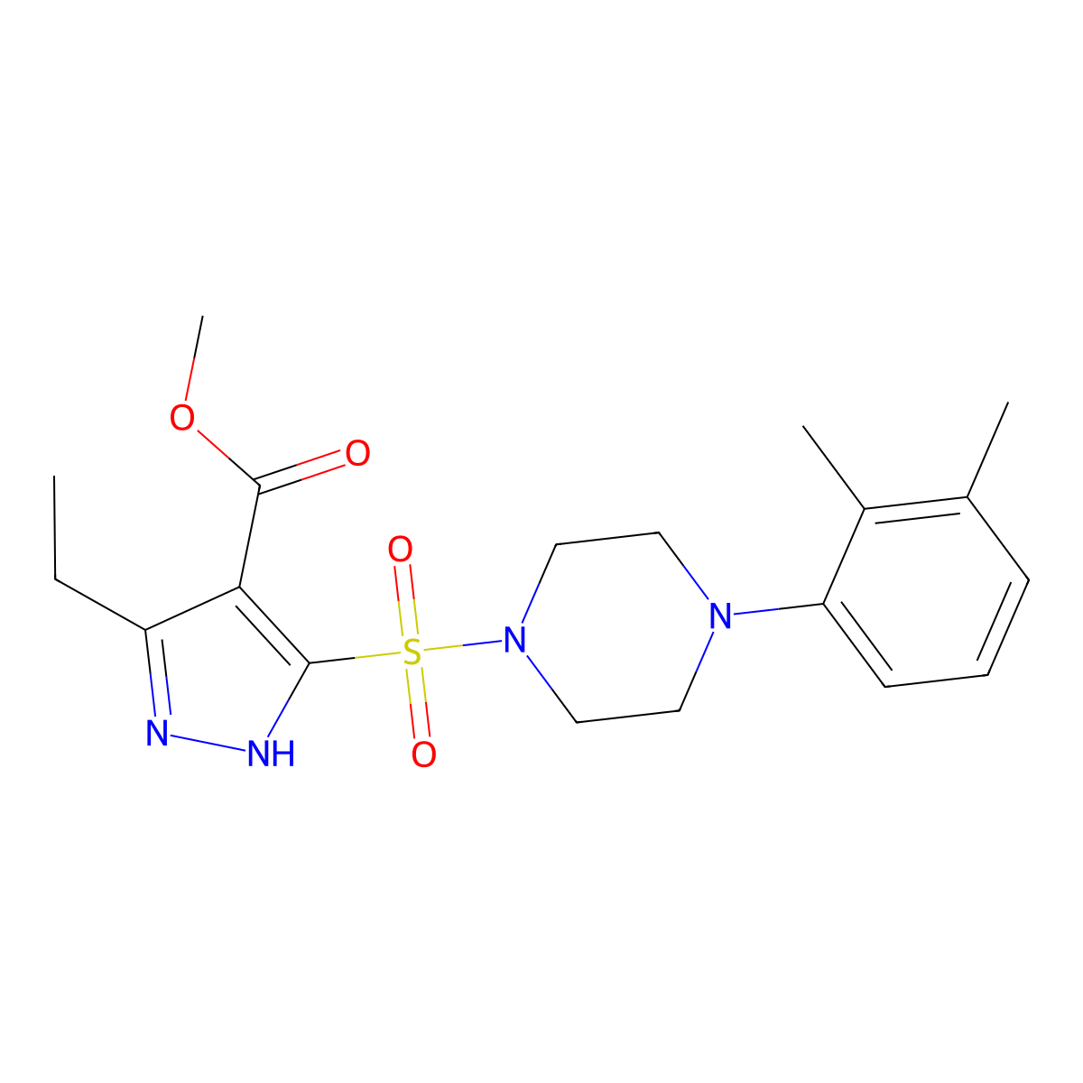 methyl 5-((4-(2,3-dimethylphenyl)piperazin-1-yl)sulfonyl)-3-ethyl-1H-pyrazole-4-carboxylate molecular structure, CAS 1324011-70-2