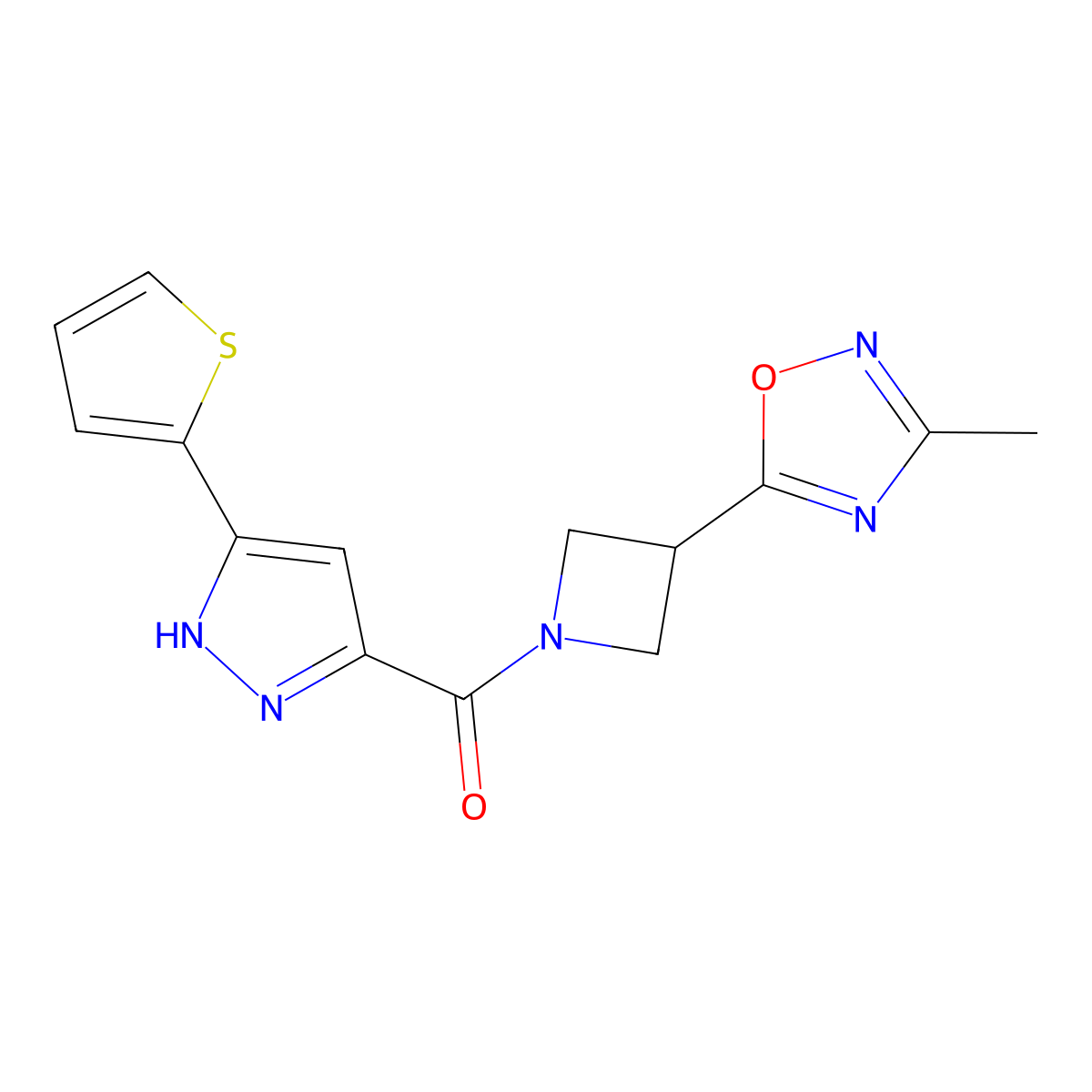 (3-(3-methyl-1,2,4-oxadiazol-5-yl)azetidin-1-yl)(3-(thiophen-2-yl)-1H-pyrazol-5-yl)methanone molecular structure, CAS 1324011-92-8