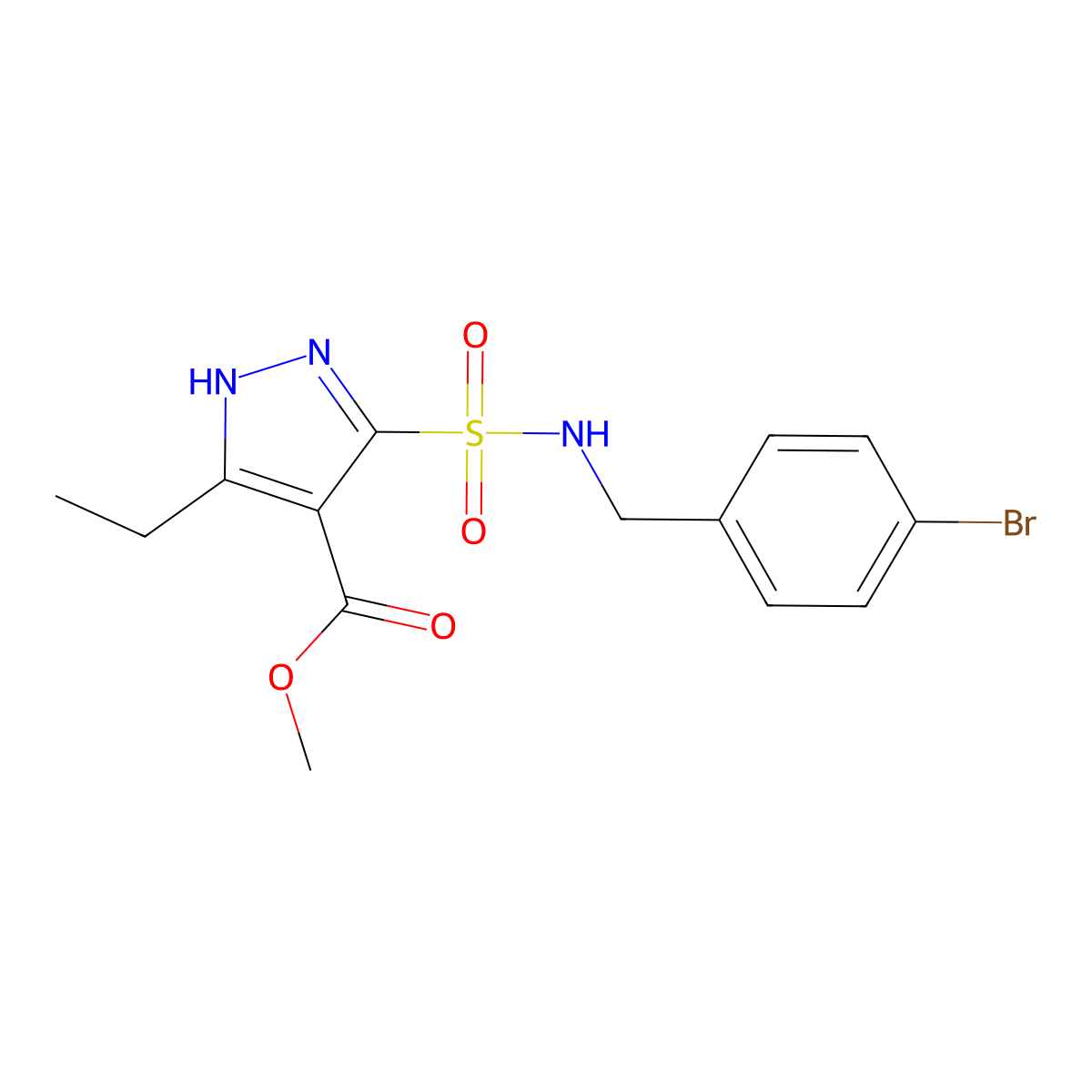 methyl 5-(N-(4-bromobenzyl)sulfamoyl)-3-ethyl-1H-pyrazole-4-carboxylate molecular structure, CAS 1324012-16-9