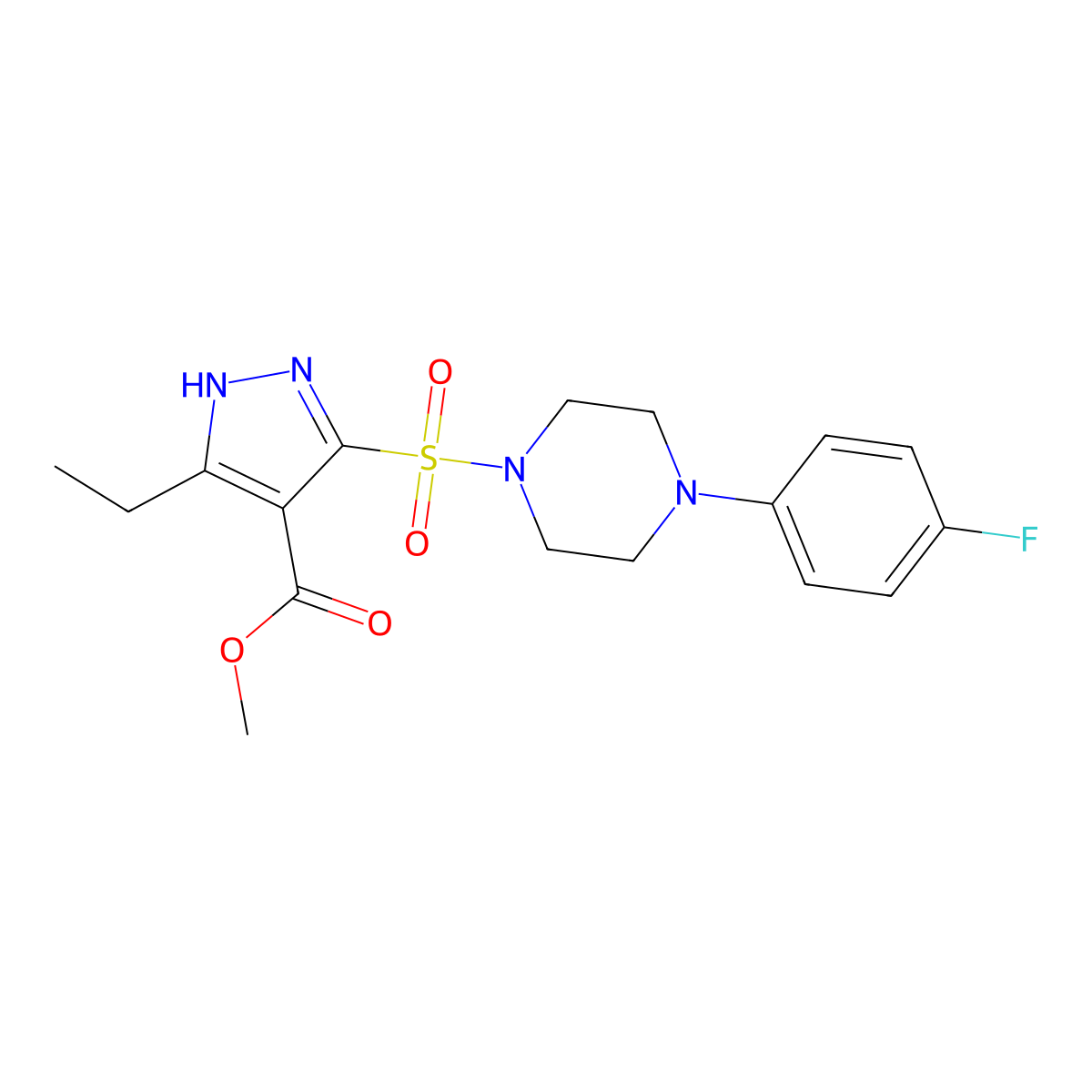 methyl 3-ethyl-5-((4-(4-fluorophenyl)piperazin-1-yl)sulfonyl)-1H-pyrazole-4-carboxylate molecular structure, CAS 1324012-17-0