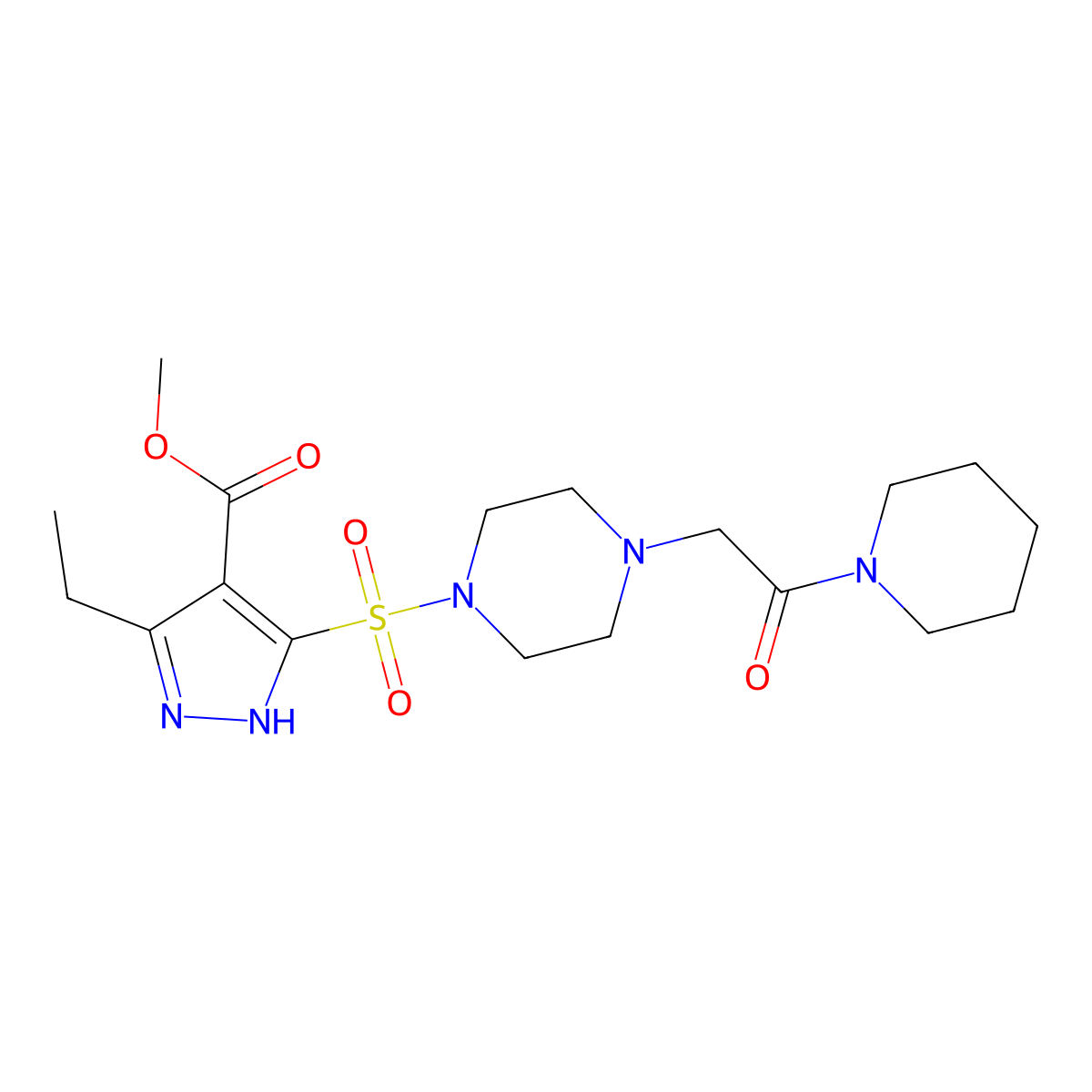 methyl 3-ethyl-5-({4-[2-oxo-2-(piperidin-1-yl)ethyl]piperazin-1-yl}sulfonyl)-1H-pyrazole-4-carboxylate molecular structure, CAS 1324012-38-5