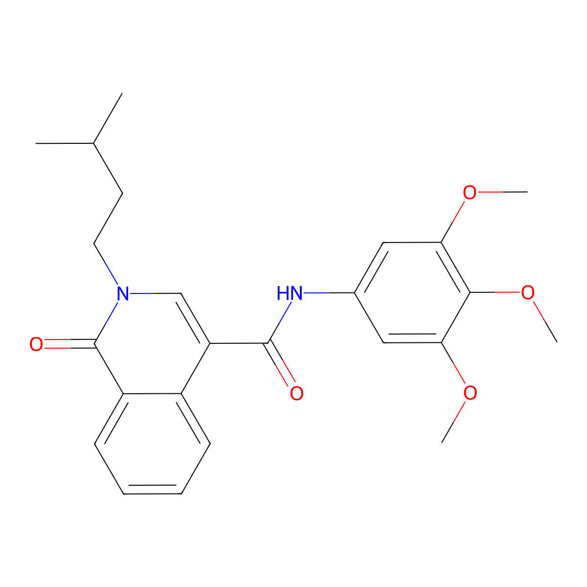2-(3-methylbutyl)-1-oxo-N-(3,4,5-trimethoxyphenyl)-1,2-dihydroisoquinoline-4-carboxamide molecular structure, CAS 1324054-90-1