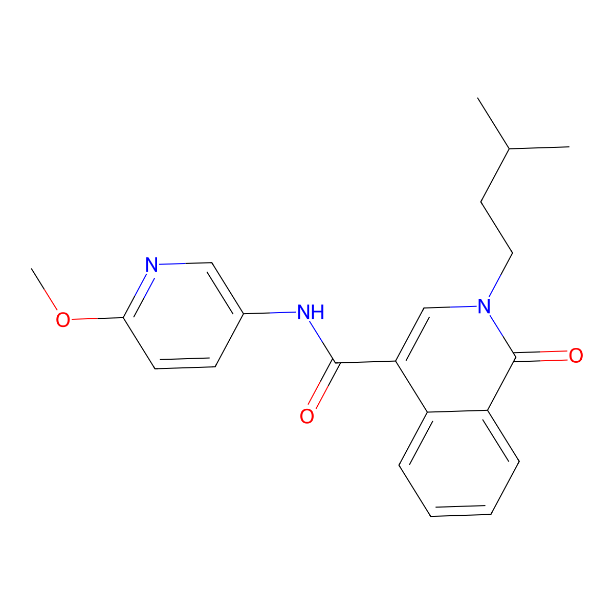 N-(6-methoxypyridin-3-yl)-2-(3-methylbutyl)-1-oxo-1,2-dihydroisoquinoline-4-carboxamide molecular structure, CAS 1324054-94-5