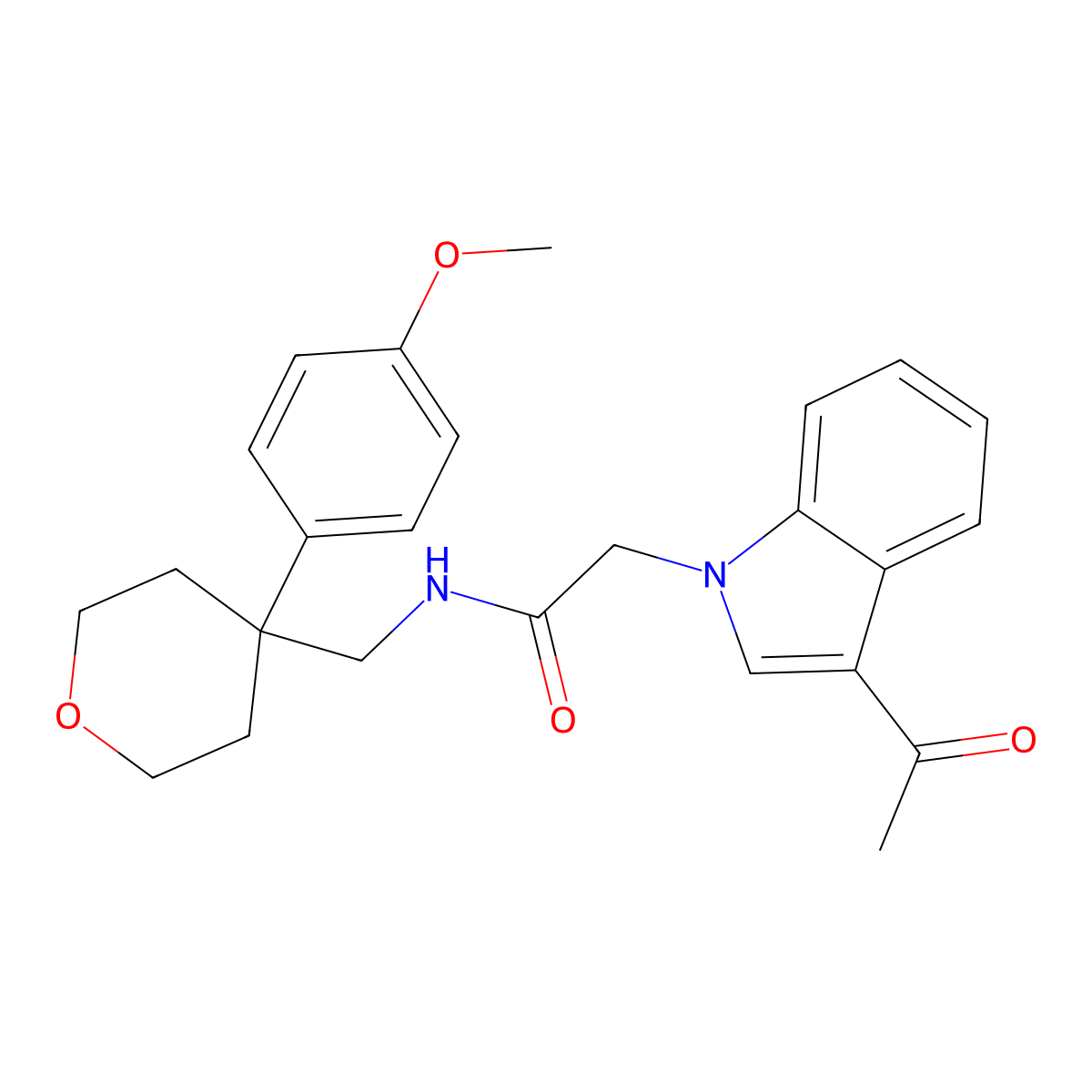 2-(3-acetyl-1H-indol-1-yl)-N-{[4-(4-methoxyphenyl)tetrahydro-2H-pyran-4-yl]methyl}acetamide molecular structure, CAS 1324055-23-3