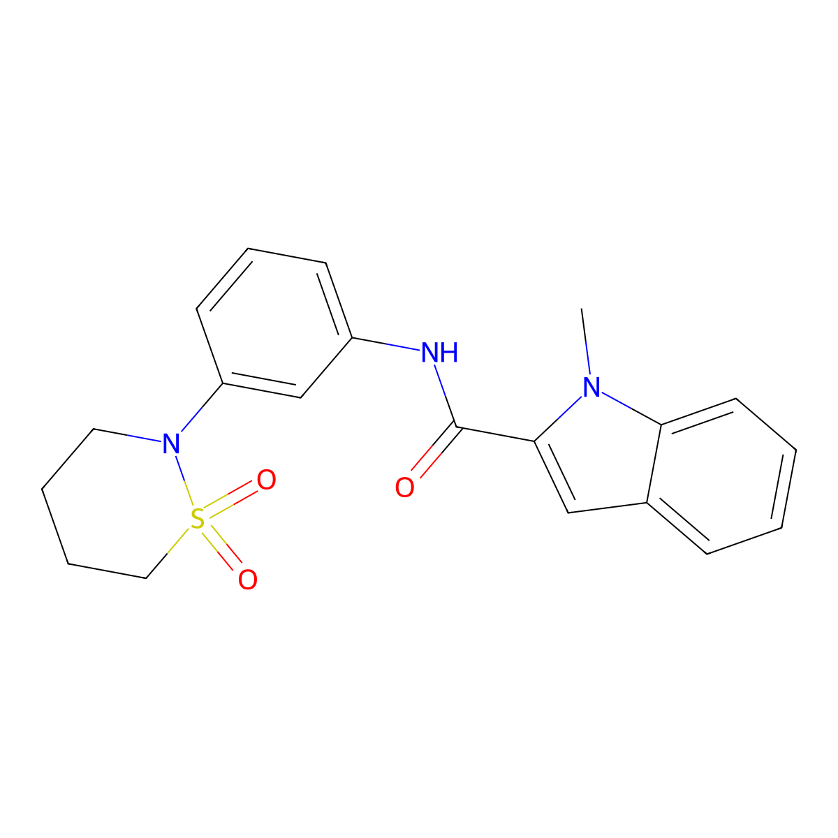 N-[3-(1,1-dioxido-1,2-thiazinan-2-yl)phenyl]-1-methyl-1H-indole-2-carboxamide molecular structure, CAS 1324055-69-7