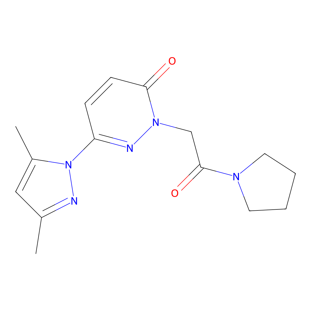 6-(3,5-dimethyl-1H-pyrazol-1-yl)-2-(2-oxo-2-(pyrrolidin-1-yl)ethyl)pyridazin-3(2H)-one molecular structure, CAS 1324056-35-0