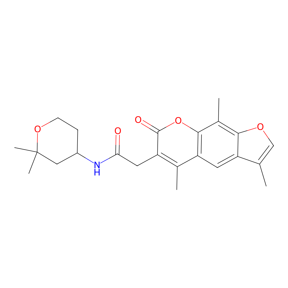 N-(2,2-dimethyltetrahydro-2H-pyran-4-yl)-2-(3,5,9-trimethyl-7-oxo-7H-furo[3,2-g]chromen-6-yl)acetamide molecular structure, CAS 1324056-40-7