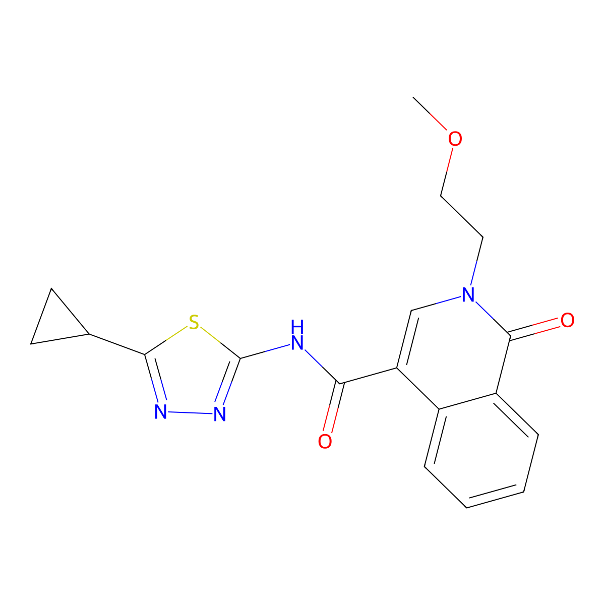 N-(5-cyclopropyl-1,3,4-thiadiazol-2-yl)-2-(2-methoxyethyl)-1-oxo-1,2-dihydroisoquinoline-4-carboxamide molecular structure, CAS 1324056-59-8