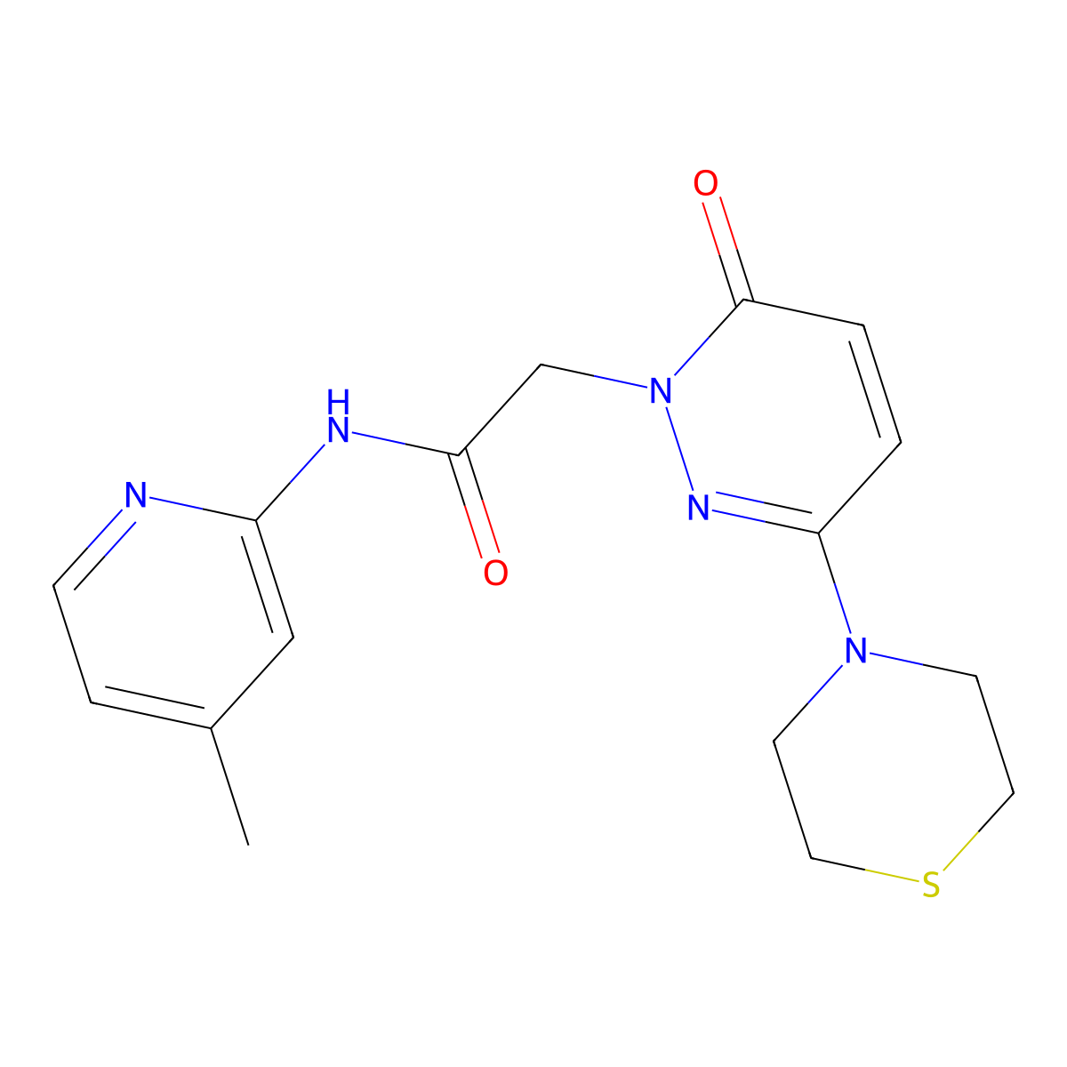 N-(4-methylpyridin-2-yl)-2-[6-oxo-3-(thiomorpholin-4-yl)pyridazin-1(6H)-yl]acetamide molecular structure, CAS 1324056-70-3