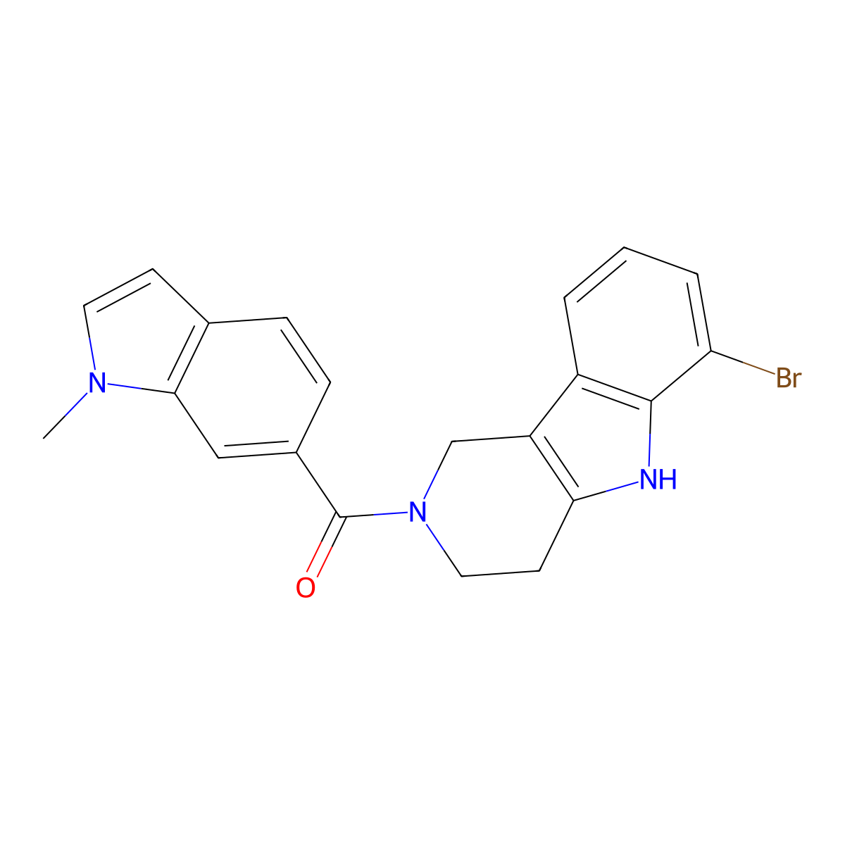 (6-bromo-1,3,4,5-tetrahydro-2H-pyrido[4,3-b]indol-2-yl)(1-methyl-1H-indol-6-yl)methanone molecular structure, CAS 1324056-71-4