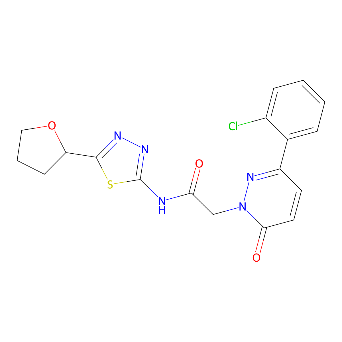 2-[3-(2-chlorophenyl)-6-oxopyridazin-1(6H)-yl]-N-[(2E)-5-(tetrahydrofuran-2-yl)-1,3,4-thiadiazol-2(3H)-ylidene]acetamide molecular structure, CAS 1324057-01-3