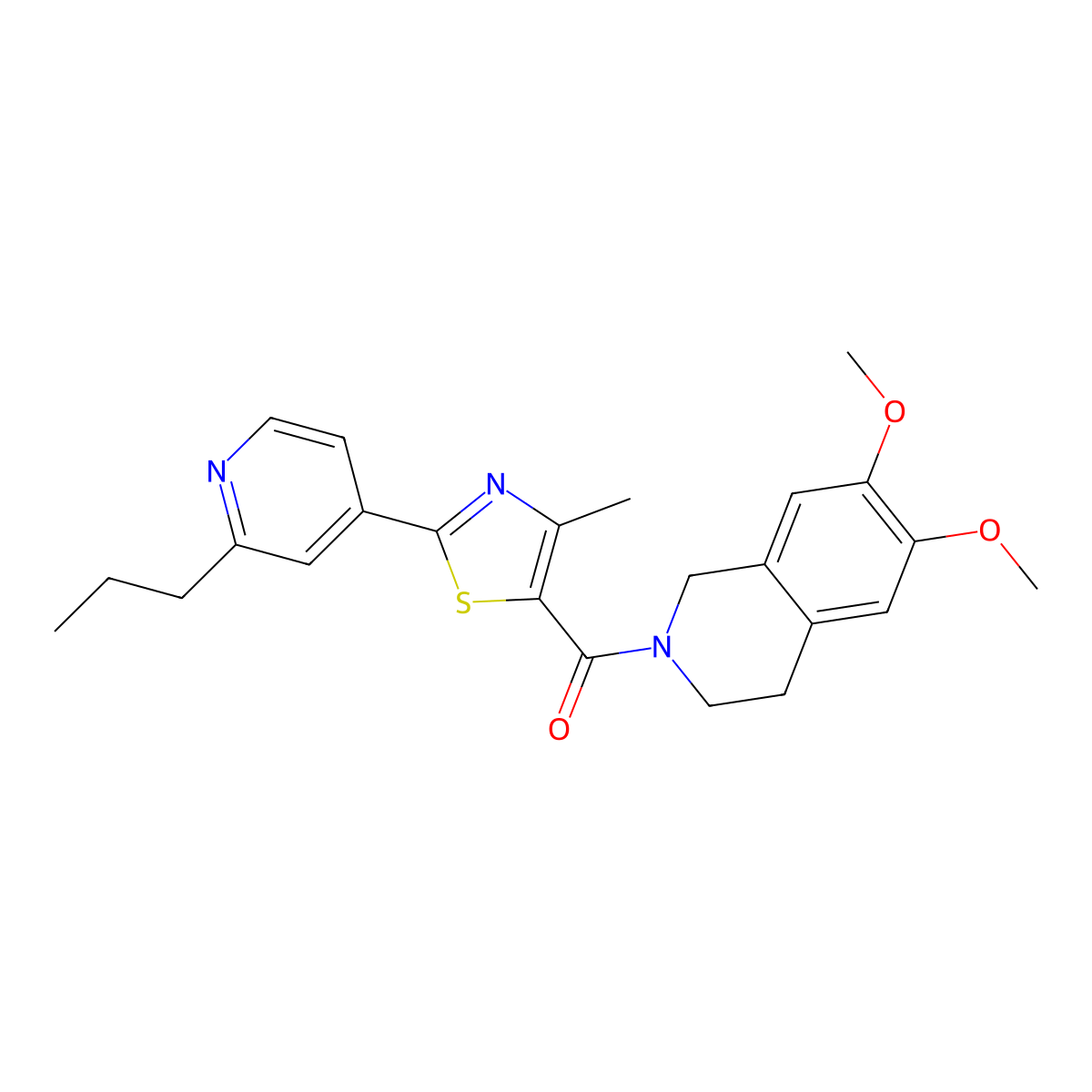(6,7-dimethoxy-3,4-dihydroisoquinolin-2(1H)-yl)[4-methyl-2-(2-propylpyridin-4-yl)-1,3-thiazol-5-yl]methanone molecular structure, CAS 1324057-22-8