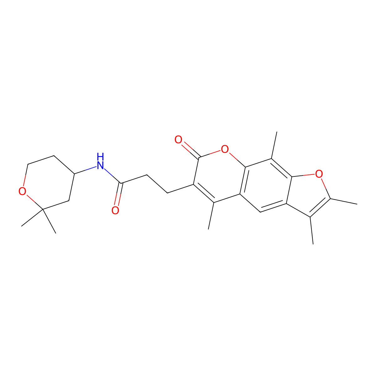 N-(2,2-dimethyltetrahydro-2H-pyran-4-yl)-3-(2,3,5,9-tetramethyl-7-oxo-7H-furo[3,2-g]chromen-6-yl)propanamide molecular structure, CAS 1324057-85-3