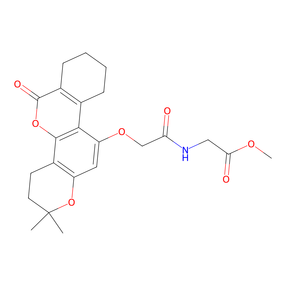 methyl N-{[(2,2-dimethyl-6-oxo-3,4,7,8,9,10-hexahydro-2H,6H-benzo[c]pyrano[2,3-h]chromen-11-yl)oxy]acetyl}glycinate molecular structure, CAS 1324057-90-0