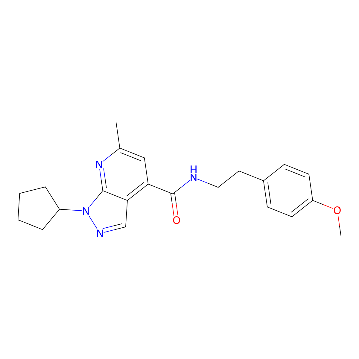 1-cyclopentyl-N-[2-(4-methoxyphenyl)ethyl]-6-methyl-1H-pyrazolo[3,4-b]pyridine-4-carboxamide molecular structure, CAS 1324058-04-9