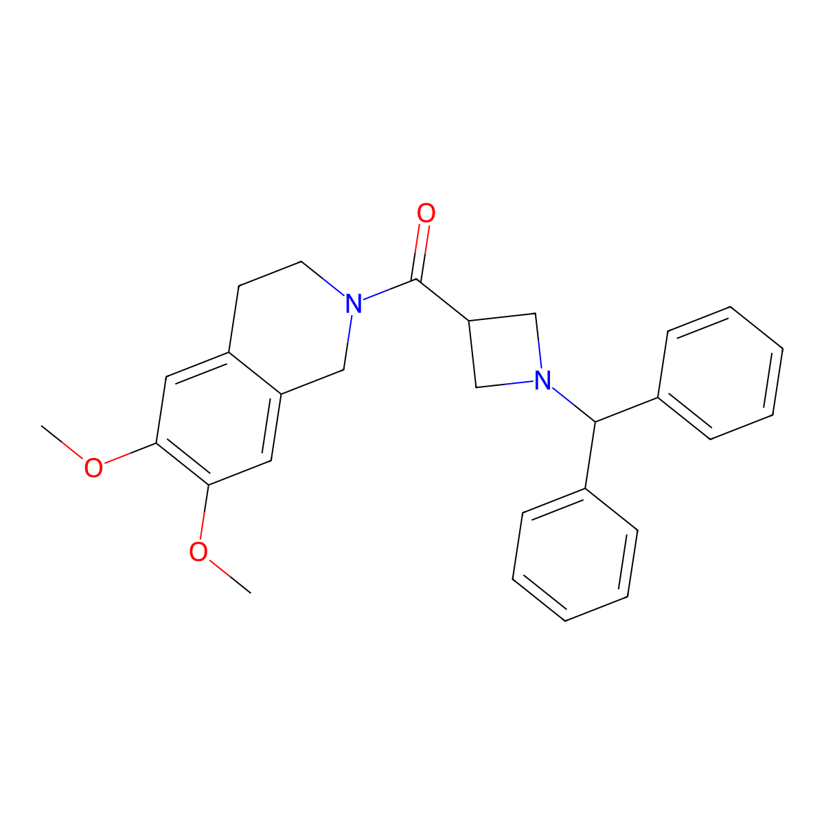 (1-benzhydryl-3-azetanyl)[6,7-dimethoxy-3,4-dihydro-2(1H)-isoquinolinyl]methanone molecular structure, CAS 1324058-25-4