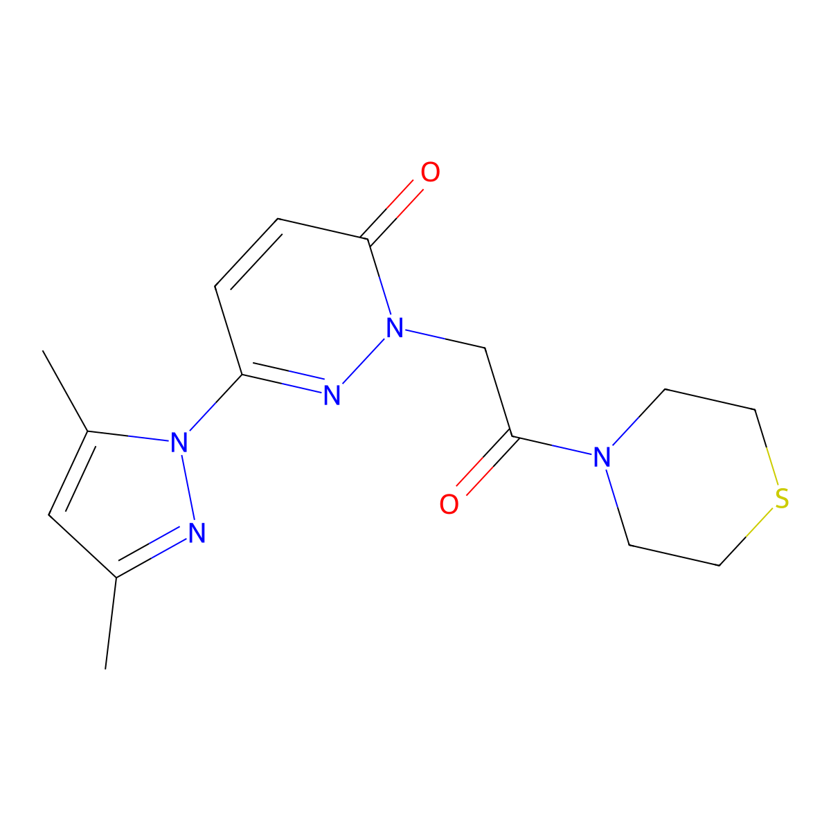 6-(3,5-dimethyl-1H-pyrazol-1-yl)-2-[2-oxo-2-(thiomorpholin-4-yl)ethyl]pyridazin-3(2H)-one molecular structure, CAS 1324058-59-4