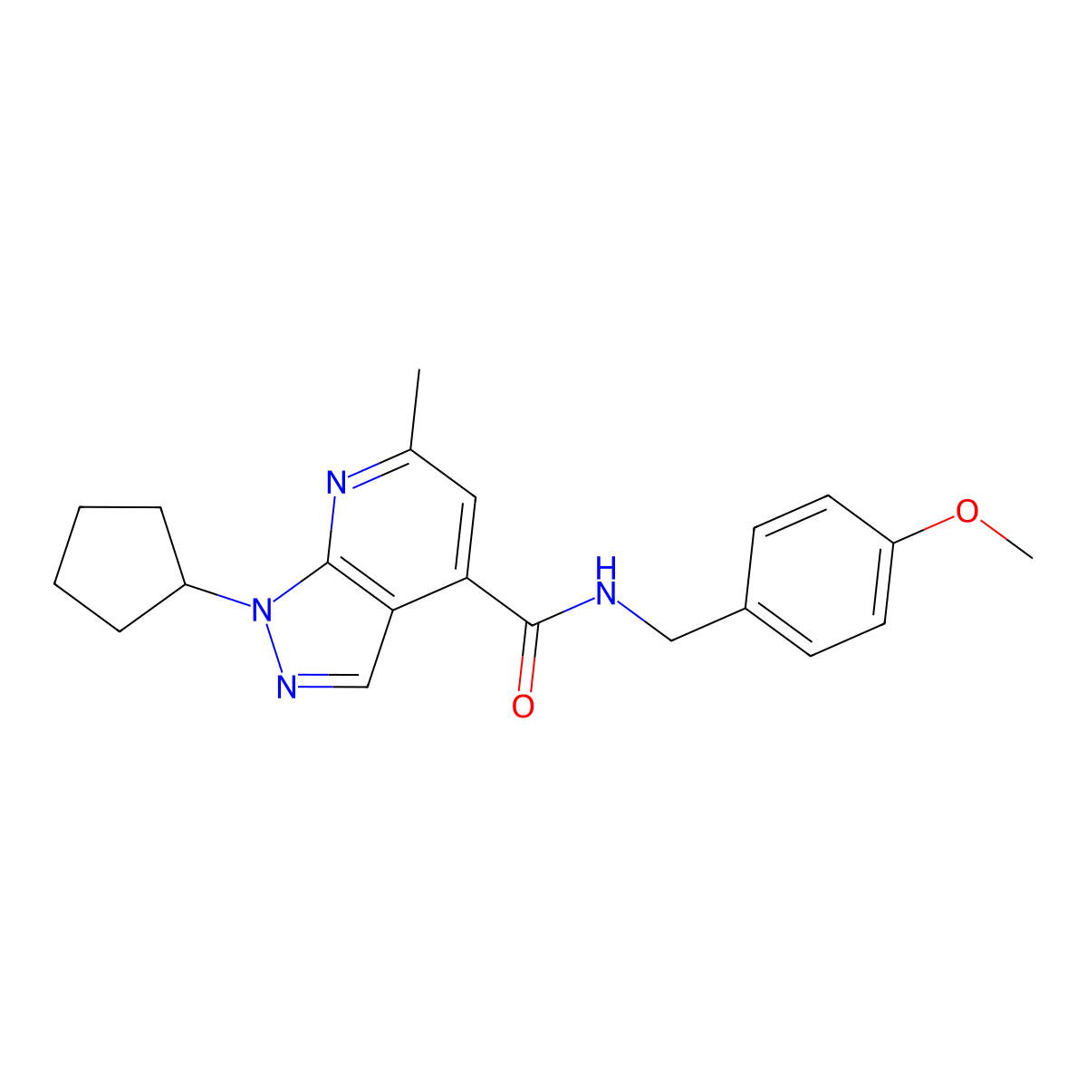1-cyclopentyl-N-(4-methoxybenzyl)-6-methyl-1H-pyrazolo[3,4-b]pyridine-4-carboxamide molecular structure, CAS 1324058-62-9