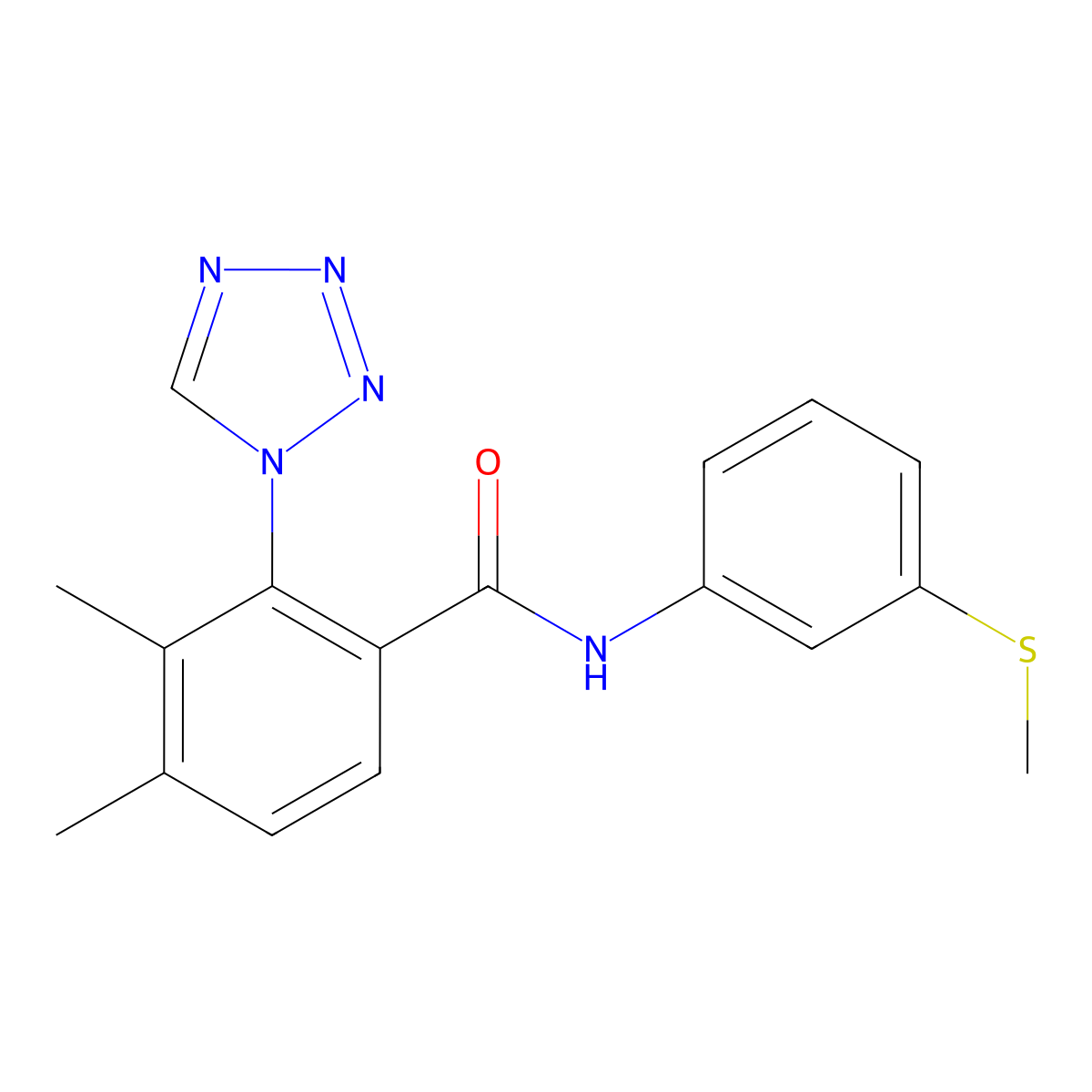 3,4-dimethyl-N-[3-(methylsulfanyl)phenyl]-2-(1H-tetrazol-1-yl)benzamide molecular structure, CAS 1324058-74-3