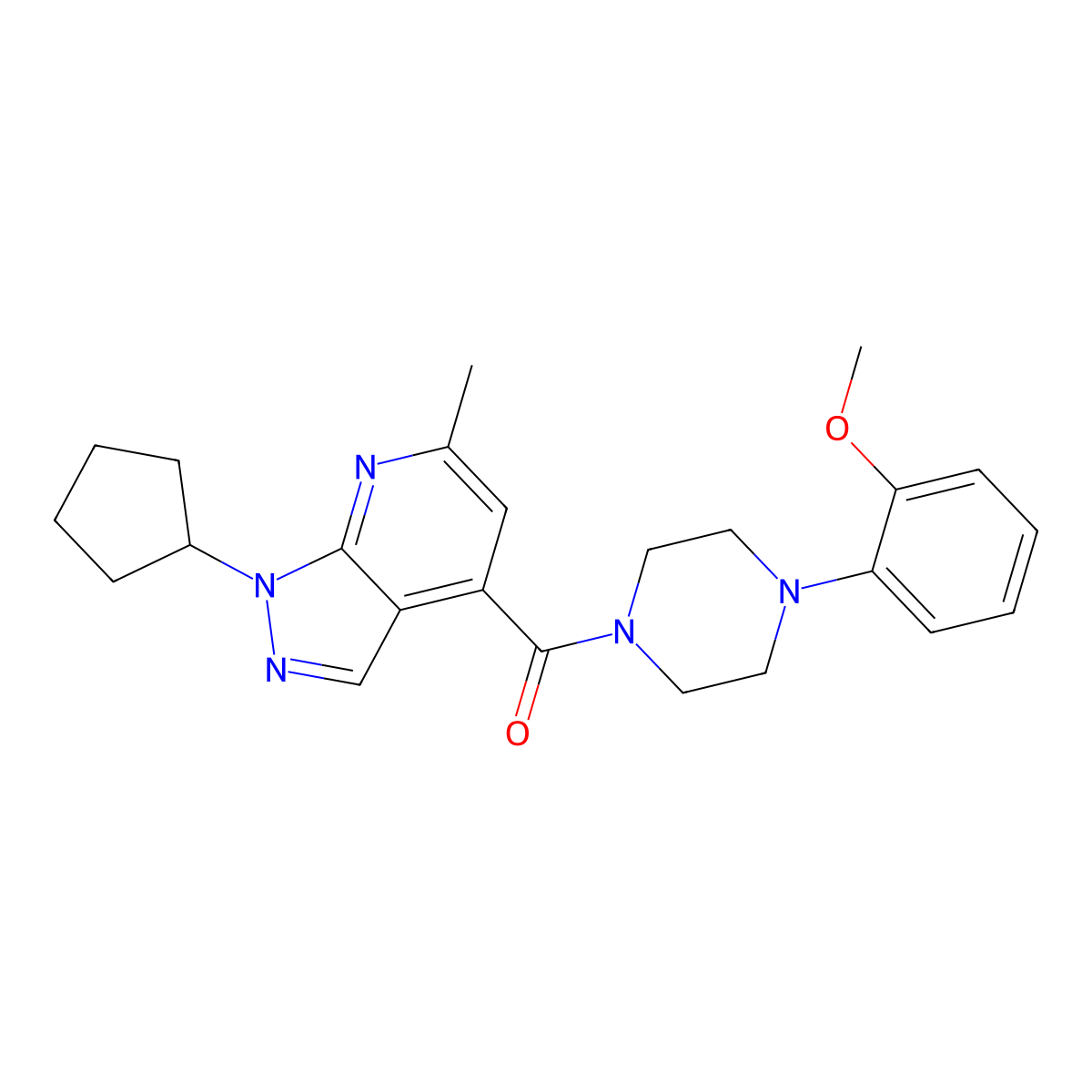 (1-cyclopentyl-6-methyl-1H-pyrazolo[3,4-b]pyridin-4-yl)[4-(2-methoxyphenyl)piperazin-1-yl]methanone molecular structure, CAS 1324058-75-4