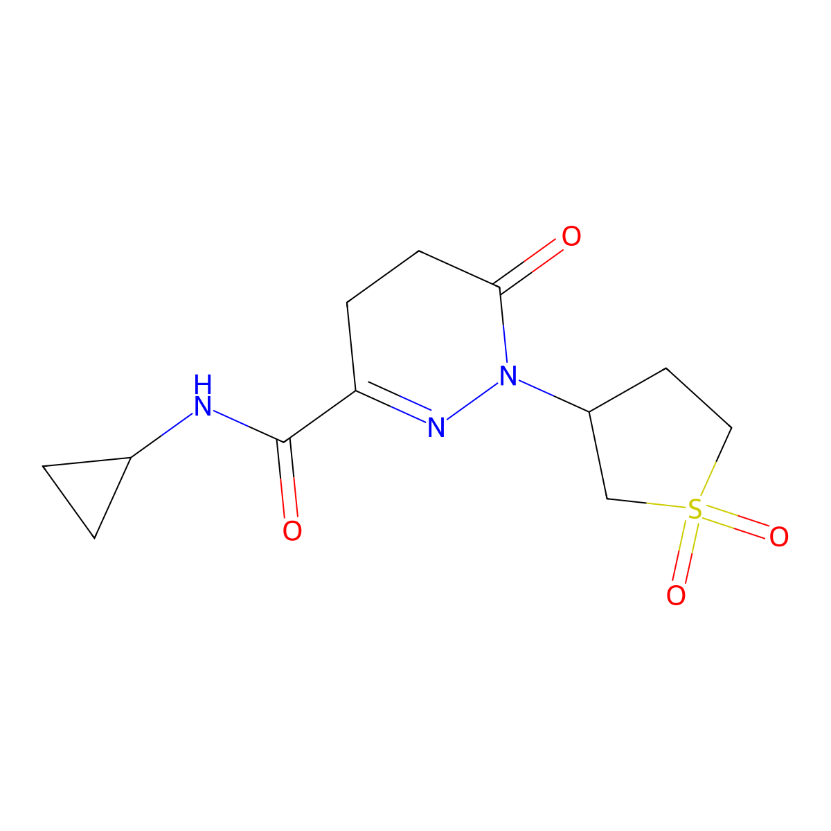 N-cyclopropyl-1-(1,1-dioxidotetrahydrothiophen-3-yl)-6-oxo-1,4,5,6-tetrahydropyridazine-3-carboxamide molecular structure, CAS 1324058-89-0