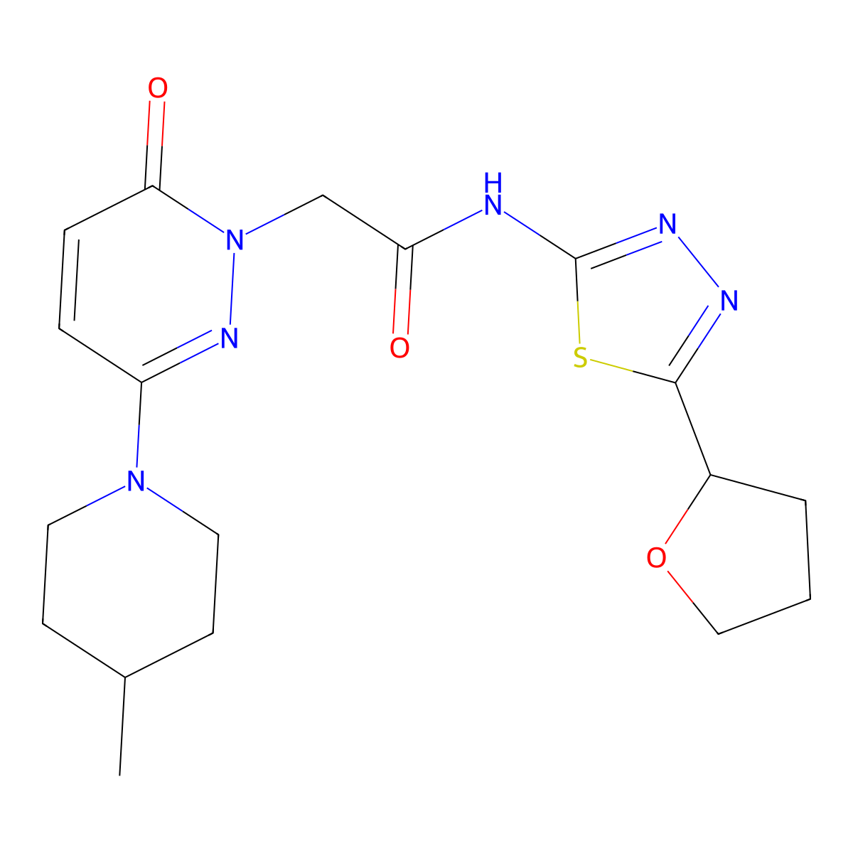 2-[3-(4-methylpiperidin-1-yl)-6-oxopyridazin-1(6H)-yl]-N-[(2E)-5-(tetrahydrofuran-2-yl)-1,3,4-thiadiazol-2(3H)-ylidene]acetamide molecular structure, CAS 1324058-96-9