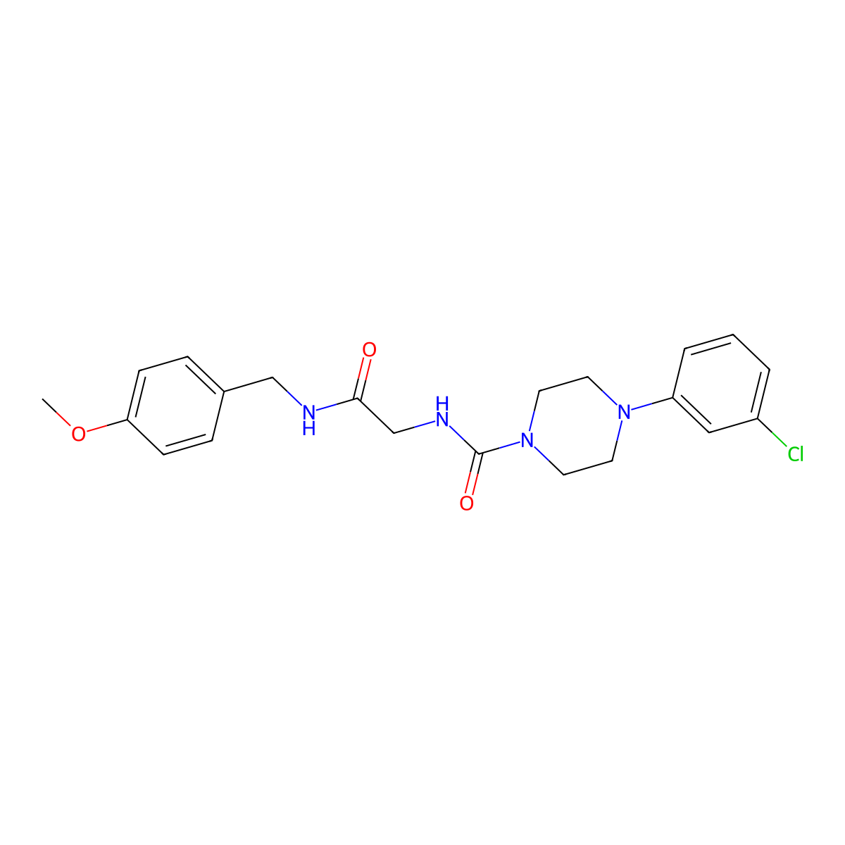 4-(3-chlorophenyl)-N-{2-[(4-methoxybenzyl)amino]-2-oxoethyl}piperazine-1-carboxamide molecular structure, CAS 1324058-99-2
