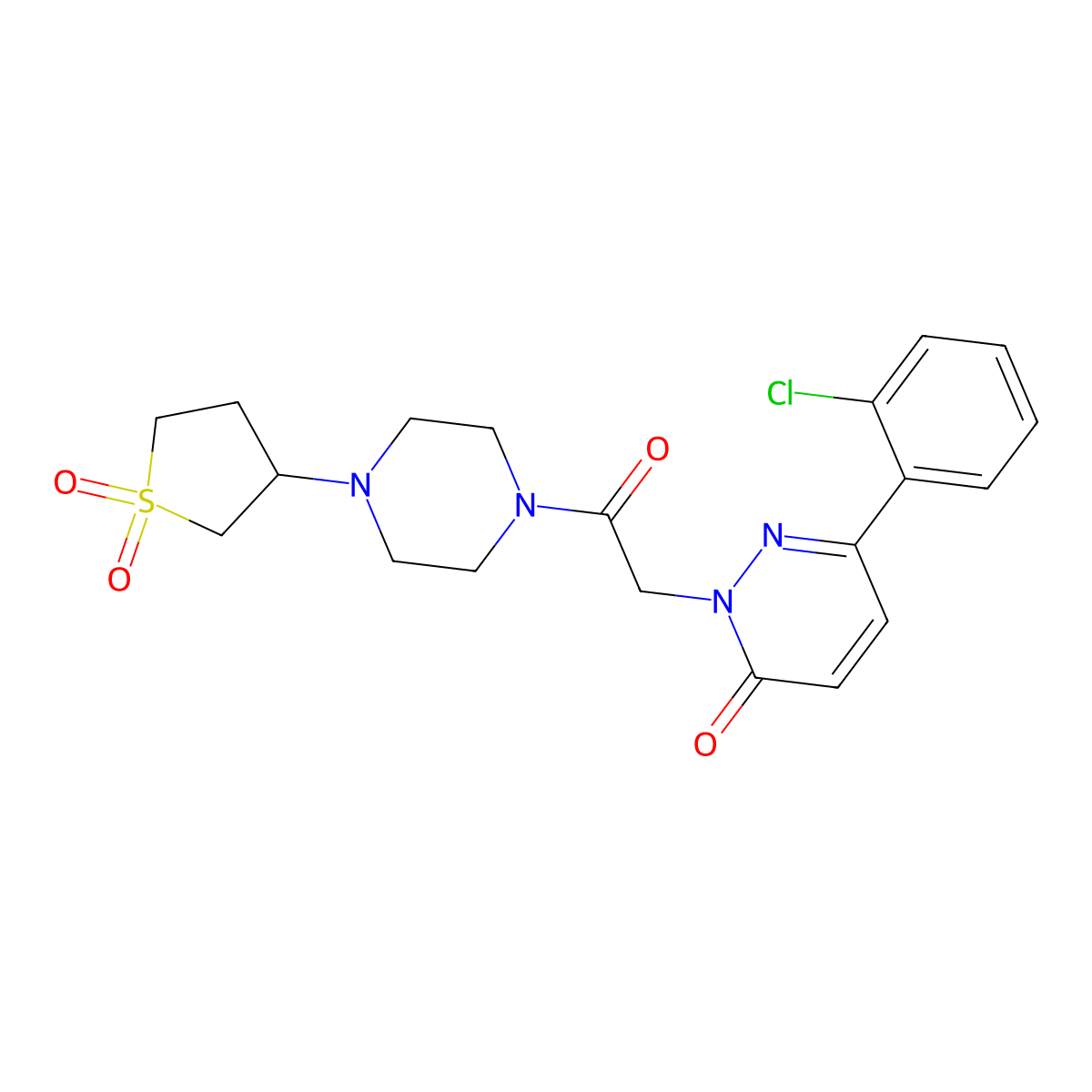 6-(2-chlorophenyl)-2-(2-(4-(1,1-dioxidotetrahydrothiophen-3-yl)piperazin-1-yl)-2-oxoethyl)pyridazin-3(2H)-one molecular structure, CAS 1324059-46-2