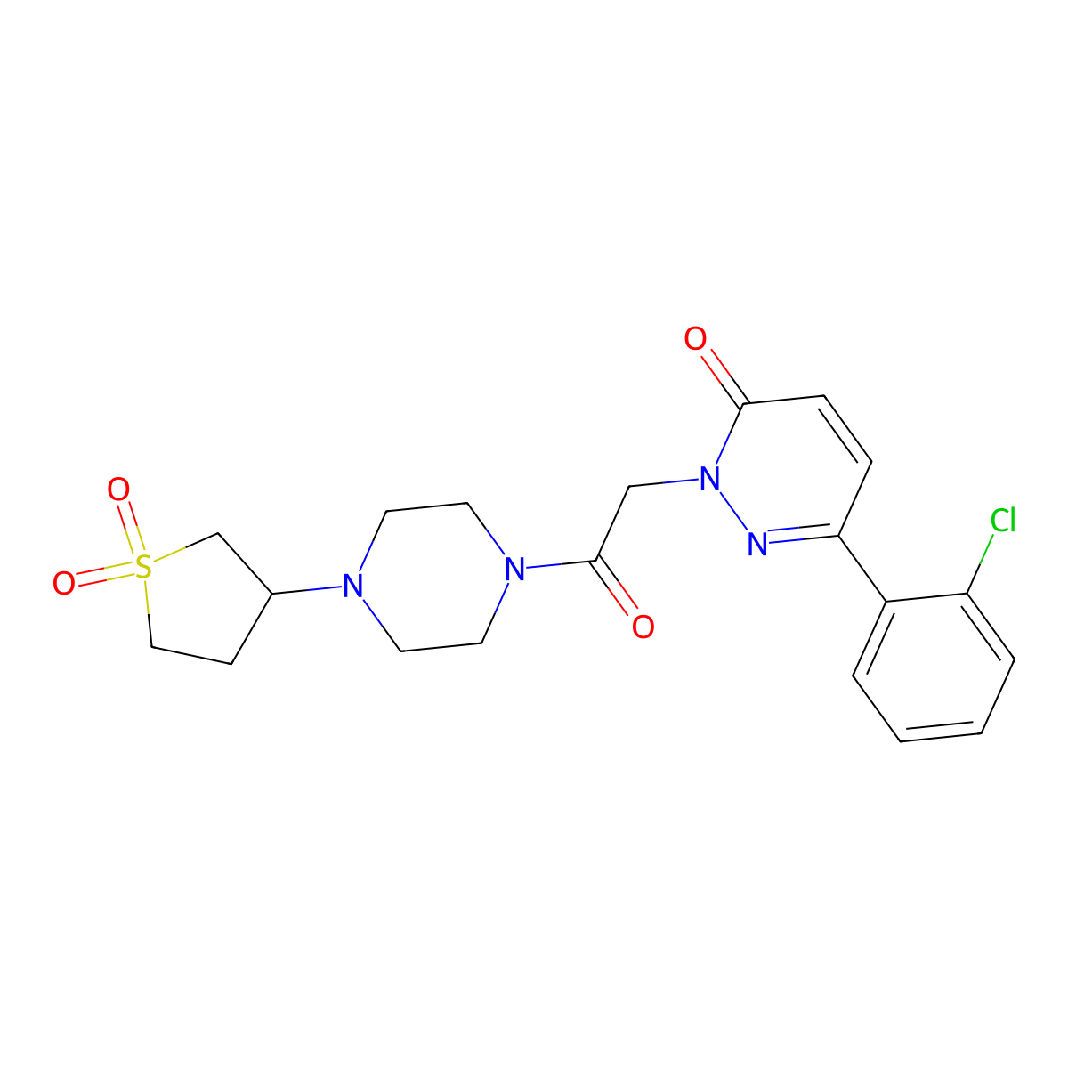 6-(2-chlorophenyl)-2-(2-(4-(1,1-dioxidotetrahydrothiophen-3-yl)piperazin-1-yl)-2-oxoethyl)pyridazin-3(2H)-one molecular structure, CAS 1324059-46-2