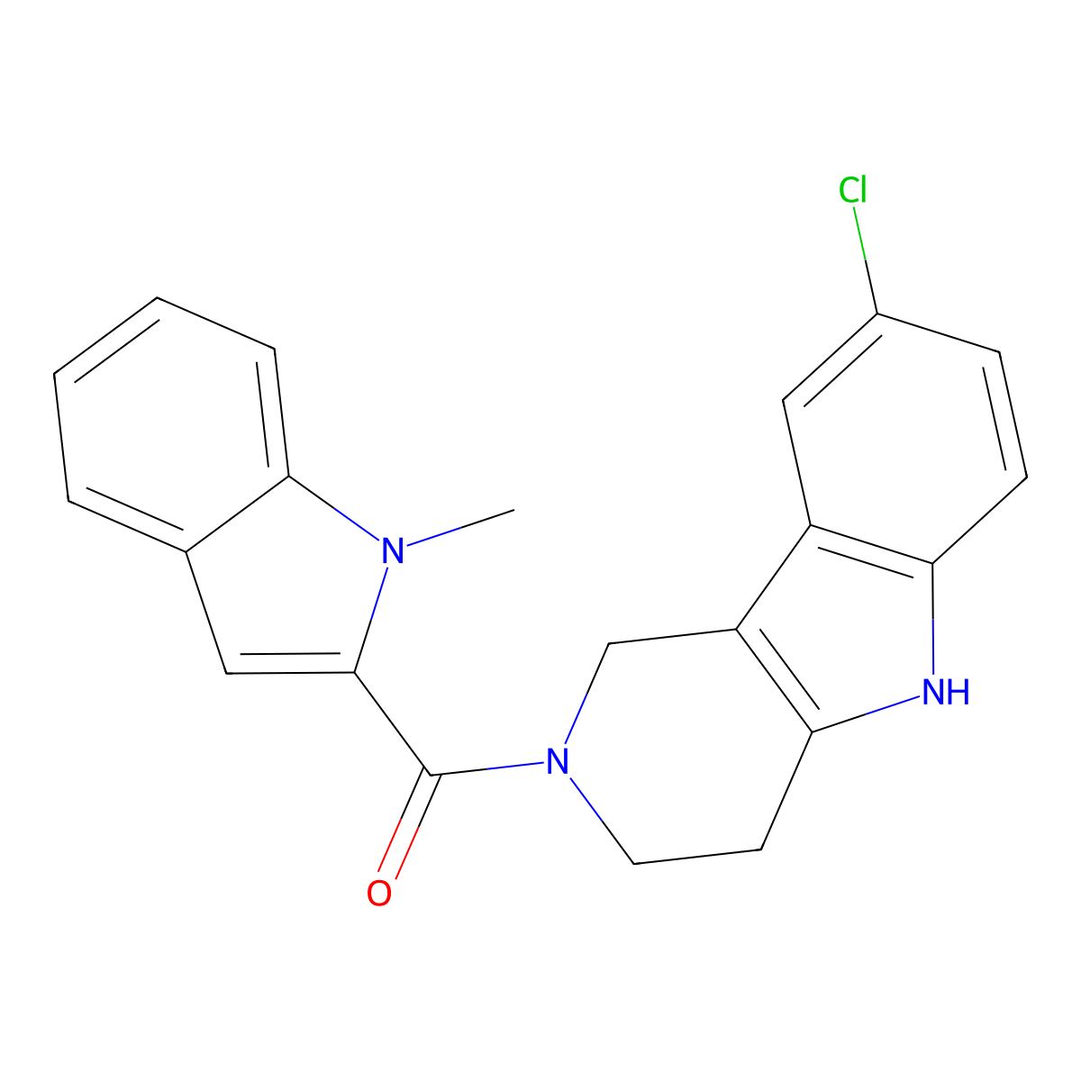 (8-chloro-1,3,4,5-tetrahydro-2H-pyrido[4,3-b]indol-2-yl)(1-methyl-1H-indol-2-yl)methanone molecular structure, CAS 1324059-62-2