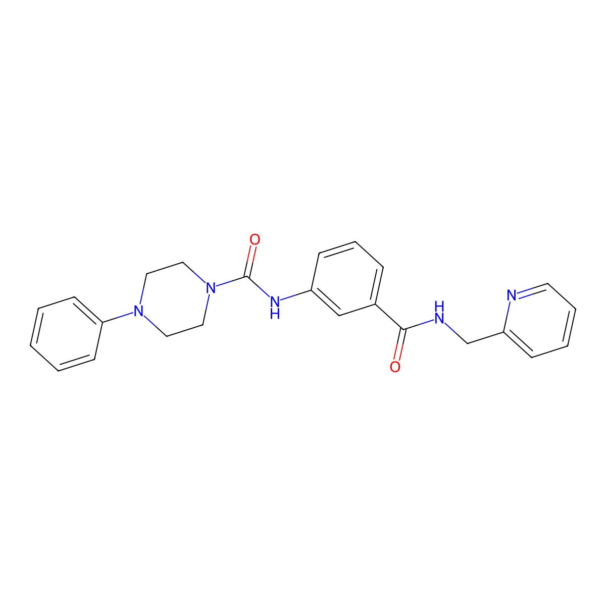 4-phenyl-N-{3-[(pyridin-2-ylmethyl)carbamoyl]phenyl}piperazine-1-carboxamide molecular structure, CAS 1324060-21-0