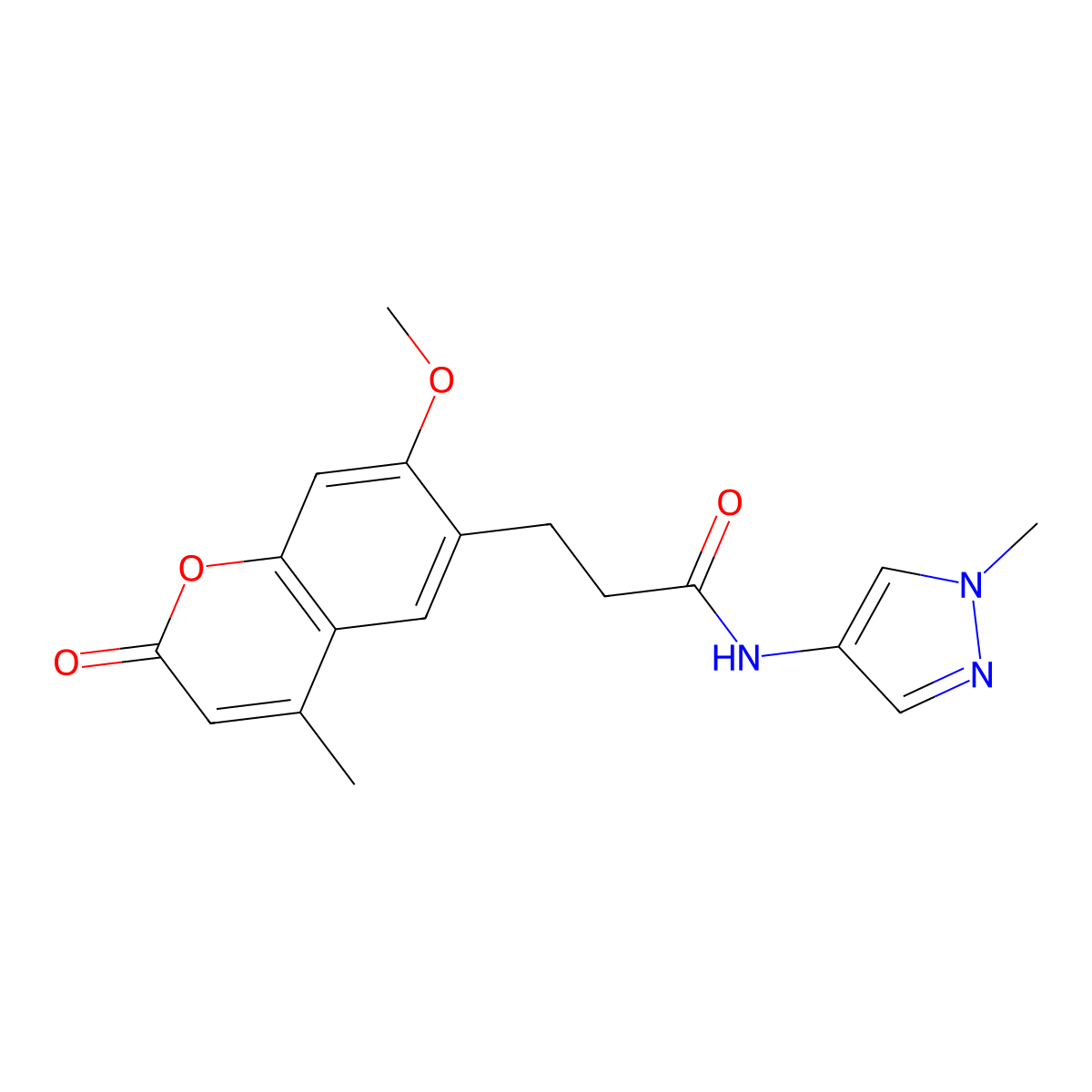 3-(7-methoxy-4-methyl-2-oxo-2H-chromen-6-yl)-N-(1-methyl-1H-pyrazol-4-yl)propanamide molecular structure, CAS 1324060-42-5