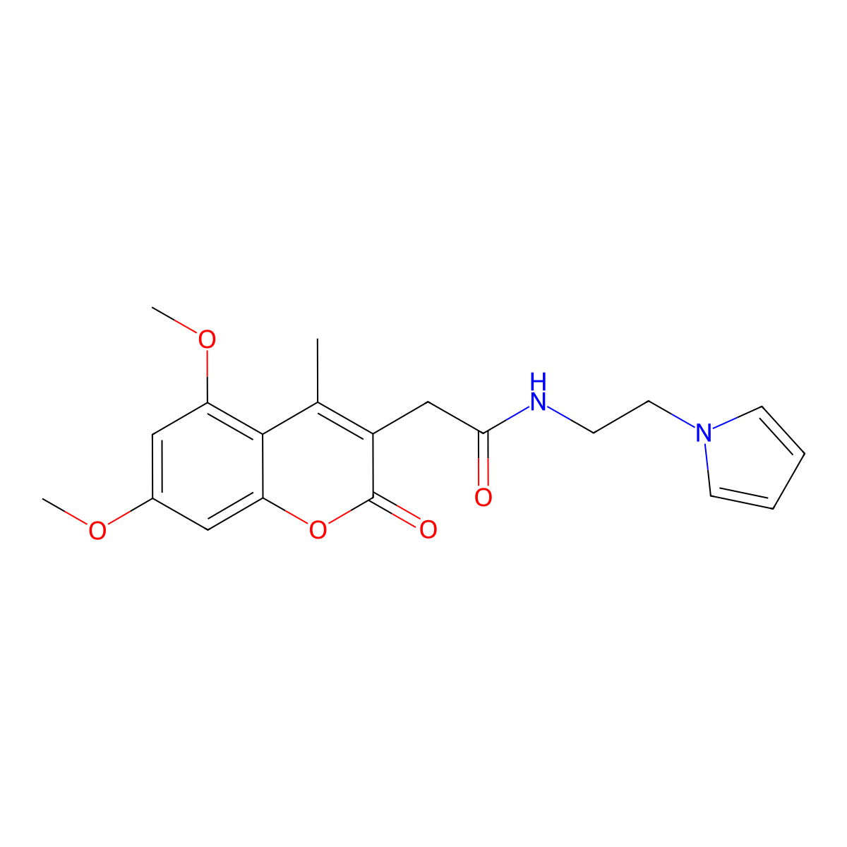 2-(5,7-dimethoxy-4-methyl-2-oxo-2H-chromen-3-yl)-N-[2-(1H-pyrrol-1-yl)ethyl]acetamide molecular structure, CAS 1324060-54-9