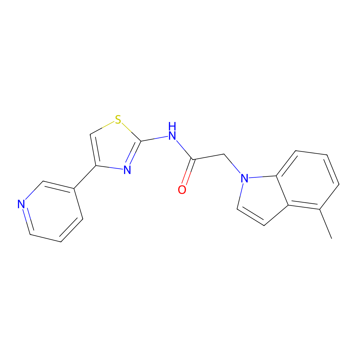 2-(4-methyl-1H-indol-1-yl)-N-(4-(pyridin-3-yl)thiazol-2-yl)acetamide molecular structure, CAS 1324060-60-7