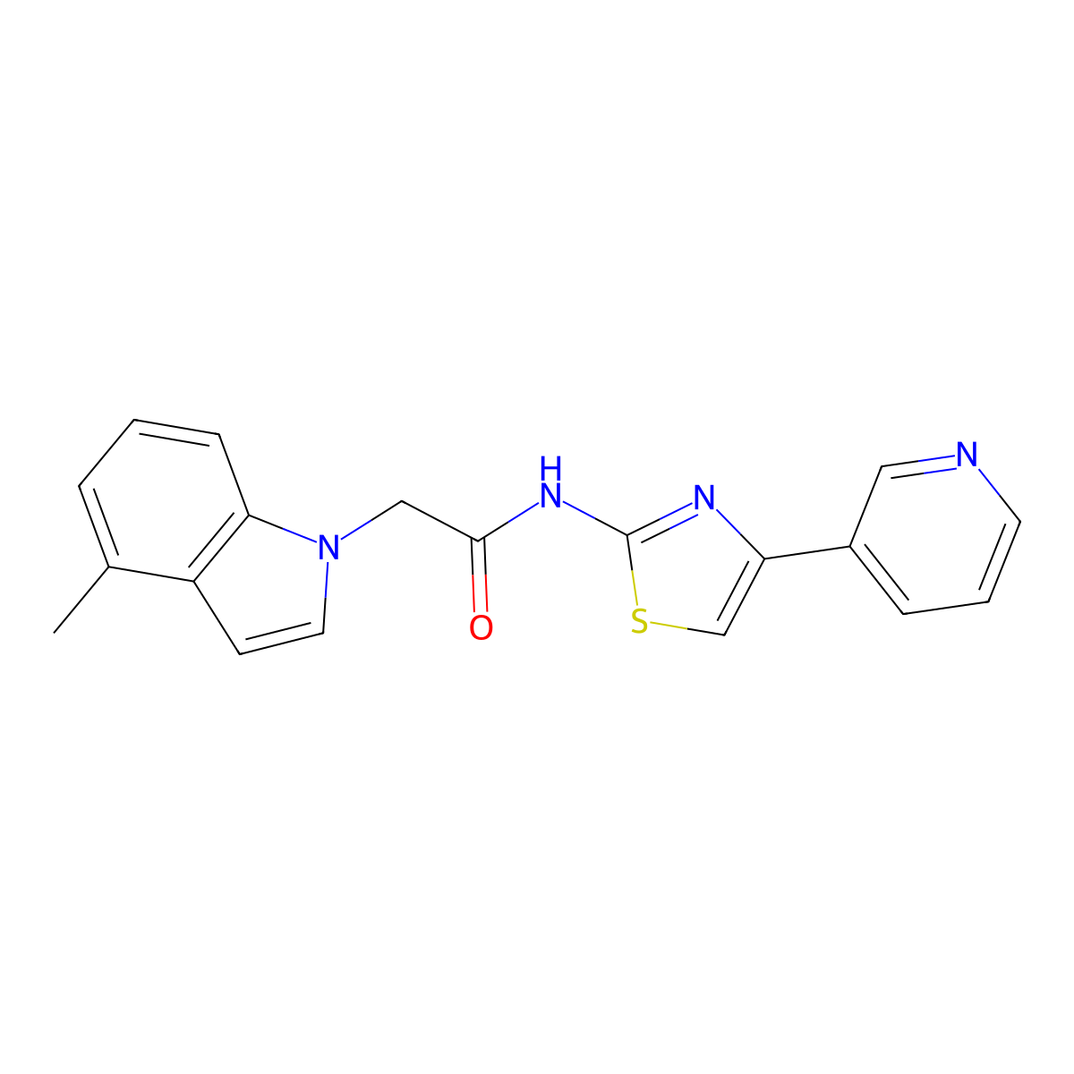 2-(4-methyl-1H-indol-1-yl)-N-(4-(pyridin-3-yl)thiazol-2-yl)acetamide molecular structure, CAS 1324060-60-7