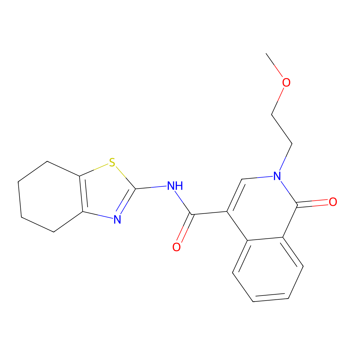 2-(2-methoxyethyl)-1-oxo-N-(4,5,6,7-tetrahydrobenzo[d]thiazol-2-yl)-1,2-dihydroisoquinoline-4-carboxamide molecular structure, CAS 1324060-94-7