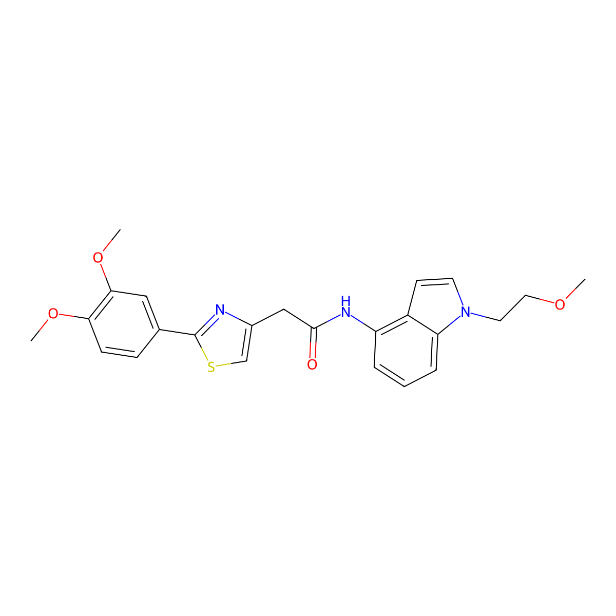 2-[2-(3,4-dimethoxyphenyl)-1,3-thiazol-4-yl]-N-[1-(2-methoxyethyl)-1H-indol-4-yl]acetamide molecular structure, CAS 1324060-98-1