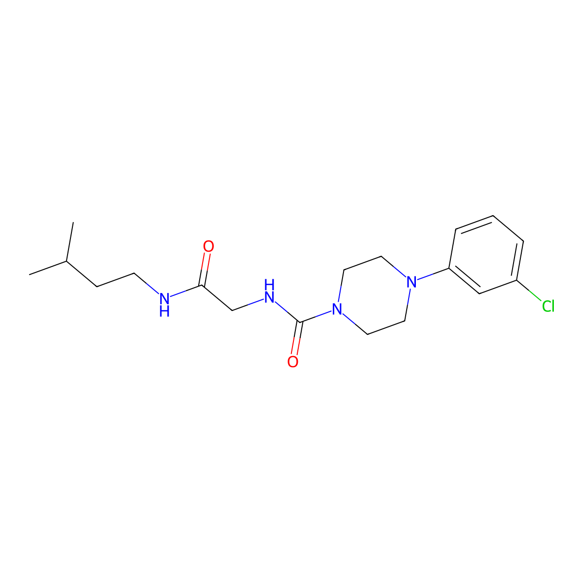 4-(3-chlorophenyl)-N-{2-[(3-methylbutyl)amino]-2-oxoethyl}piperazine-1-carboxamide molecular structure, CAS 1324061-16-6