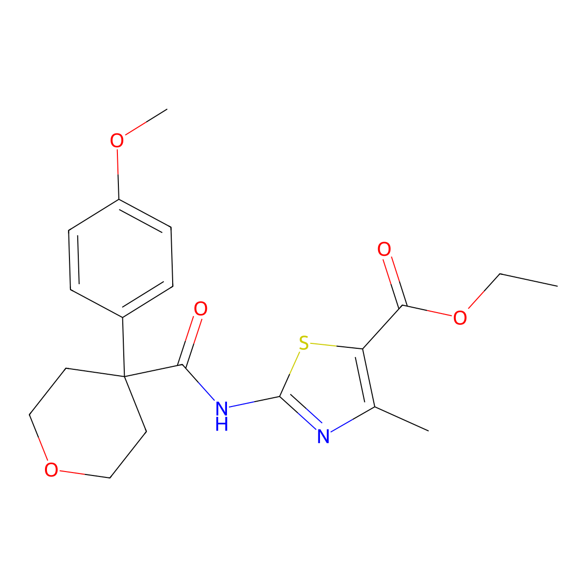 ethyl 2-({[4-(4-methoxyphenyl)tetrahydro-2H-pyran-4-yl]carbonyl}amino)-4-methyl-1,3-thiazole-5-carboxylate molecular structure, CAS 1324061-50-8