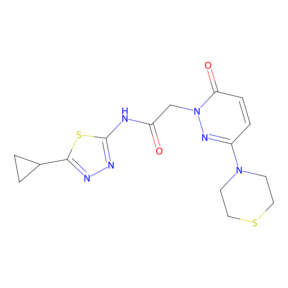 N-(5-cyclopropyl-1,3,4-thiadiazol-2-yl)-2-[6-oxo-3-(thiomorpholin-4-yl)pyridazin-1(6H)-yl]acetamide molecular structure, CAS 1324061-77-9
