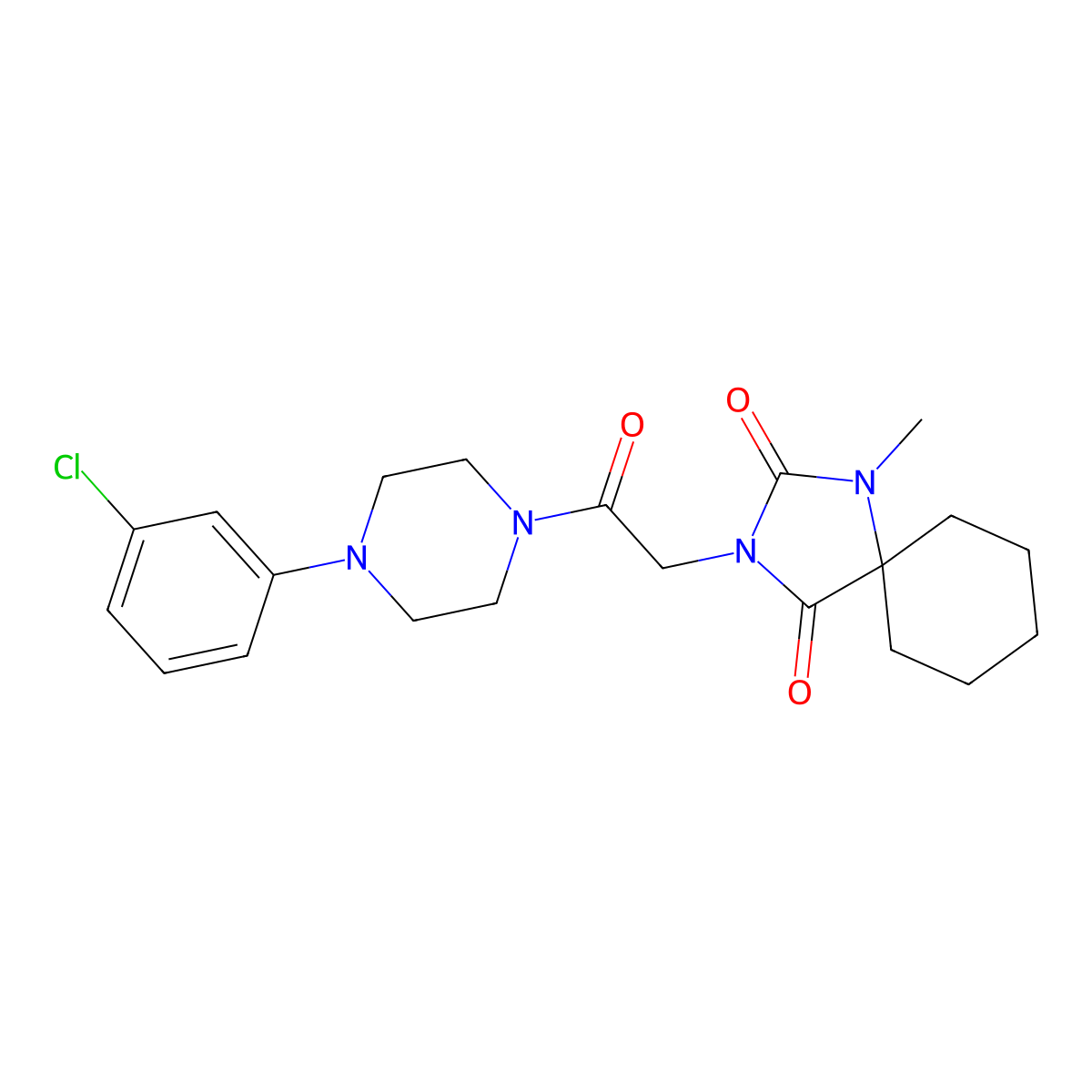 3-{2-[4-(3-Chlorophenyl)piperazin-1-yl]-2-oxoethyl}-1-methyl-1,3-diazaspiro[4.5]decane-2,4-dione molecular structure, CAS 1324061-92-8