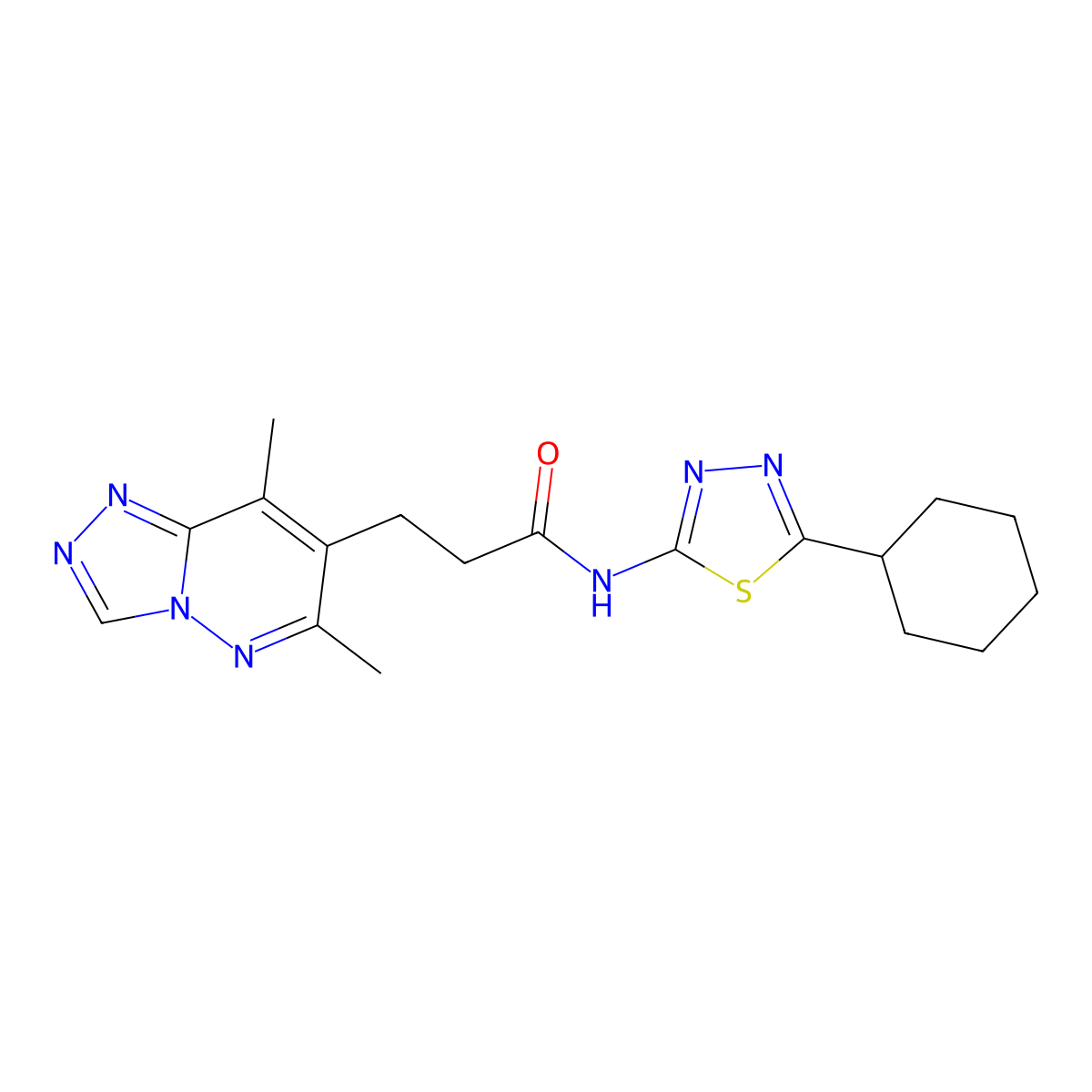 N-(5-cyclohexyl-1,3,4-thiadiazol-2-yl)-3-(6,8-dimethyl[1,2,4]triazolo[4,3-b]pyridazin-7-yl)propanamide molecular structure, CAS 1324062-24-9