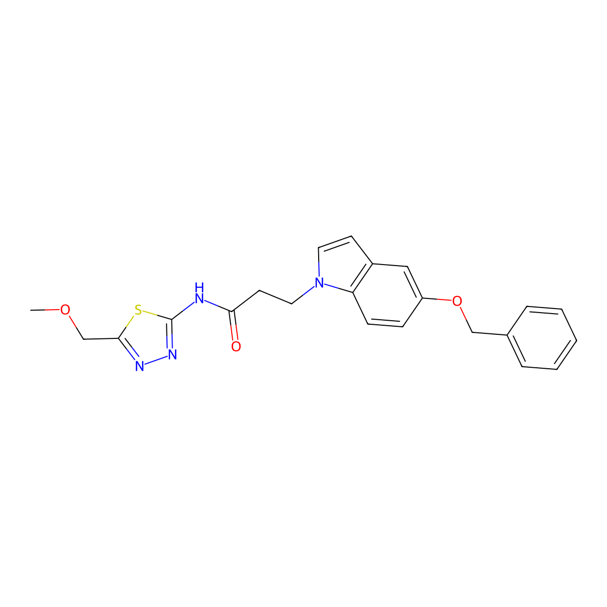 3-(5-(benzyloxy)-1H-indol-1-yl)-N-(5-(methoxymethyl)-1,3,4-thiadiazol-2-yl)propanamide molecular structure, CAS 1324062-35-2