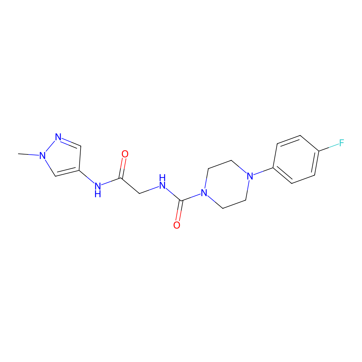 4-(4-fluorophenyl)-N-{2-[(1-methyl-1H-pyrazol-4-yl)amino]-2-oxoethyl}piperazine-1-carboxamide molecular structure, CAS 1324062-59-0